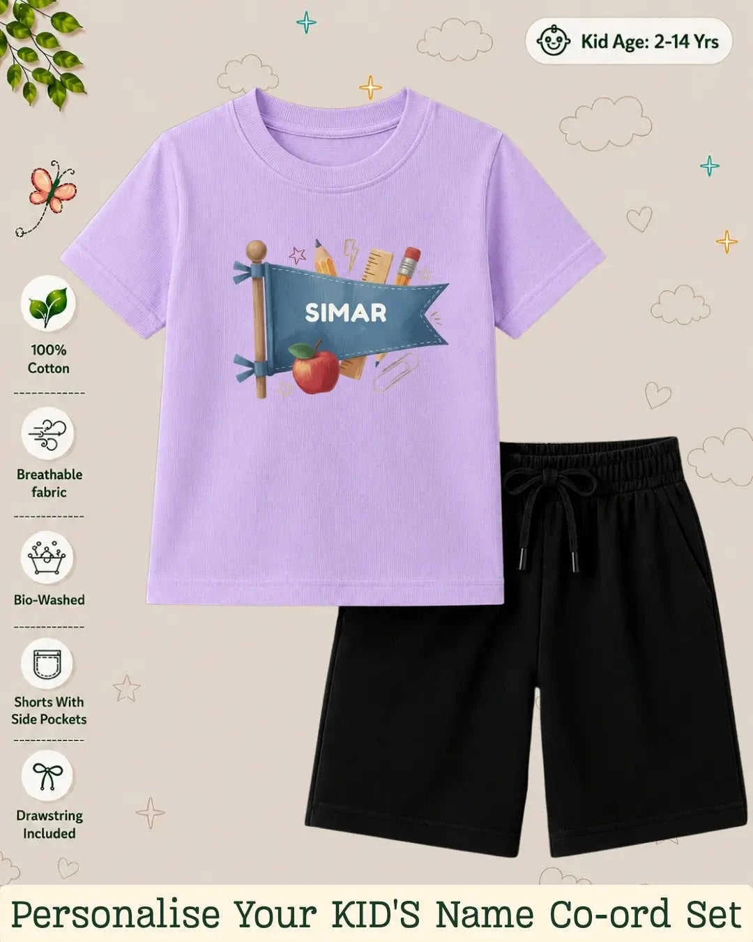 Back To School Custom Kid Co-ord Set Swiftsoul