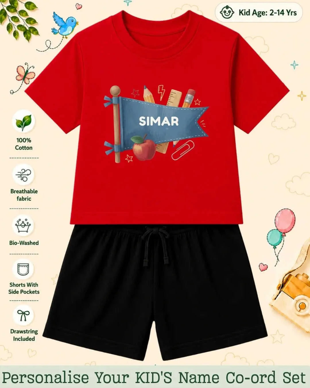 Back To School Custom Kid Co-ord Set Swiftsoul