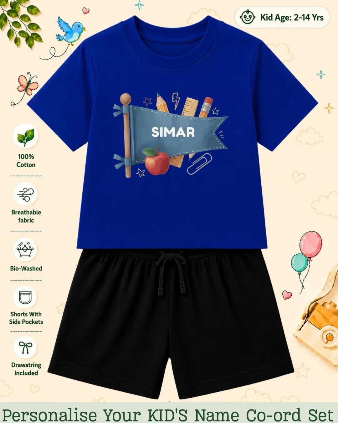 Back To School Custom Kid Co-ord Set Swiftsoul