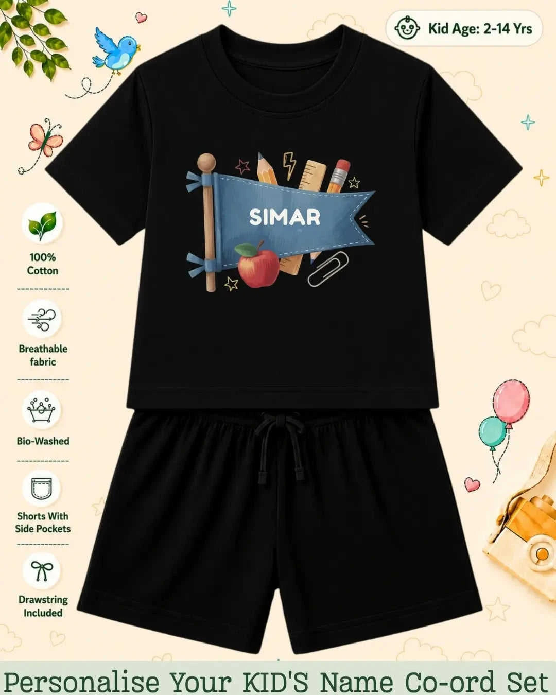 Back To School Custom Kid Co-ord Set Swiftsoul