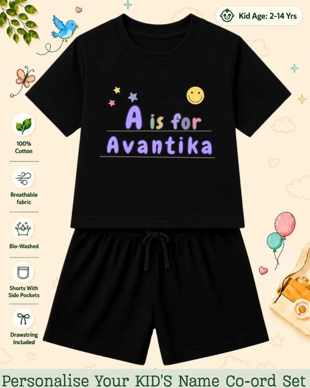 Back To School Custom Kid Co-ord Set Swiftsoul