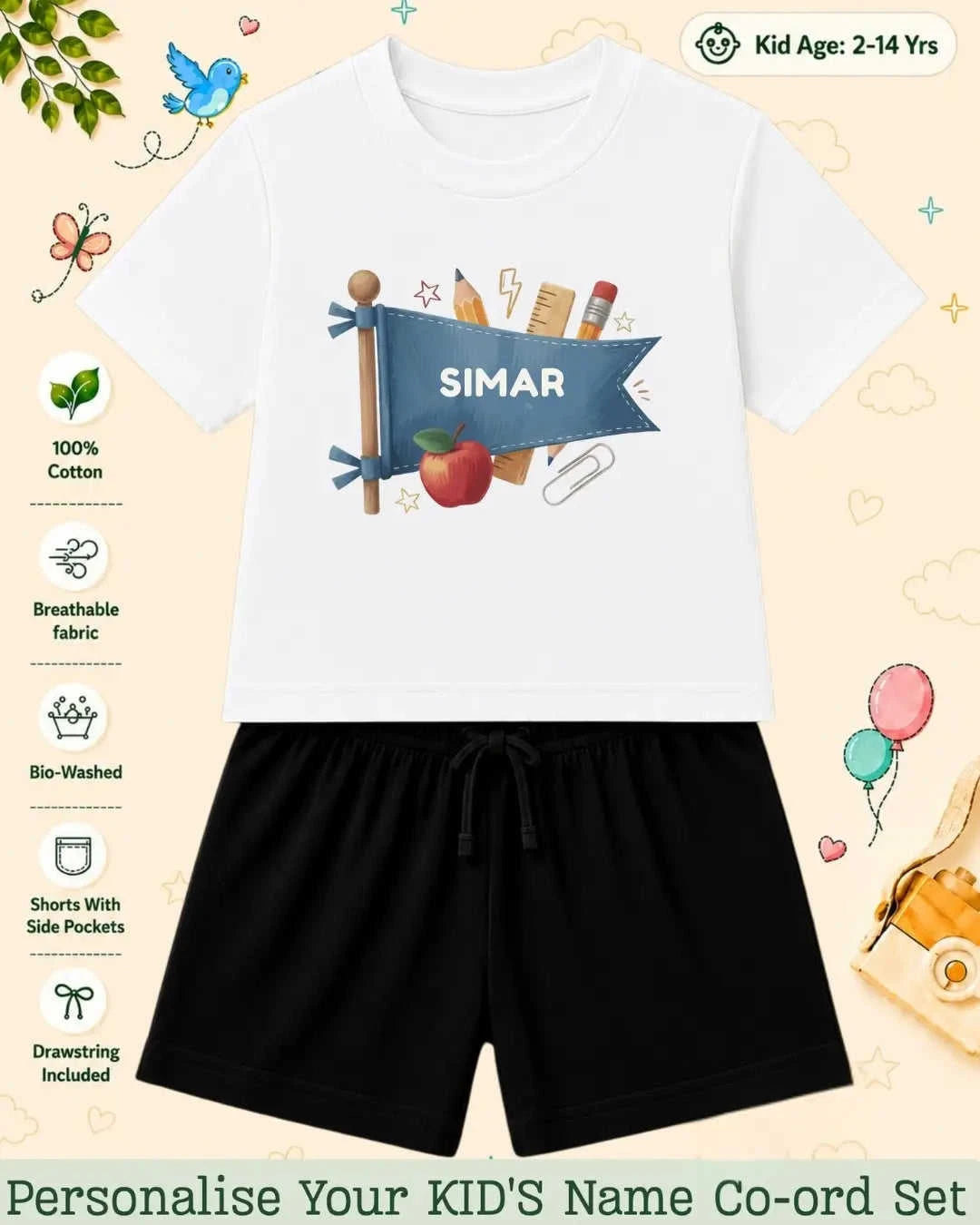 Back To School Custom Kid Co-ord Set Swiftsoul