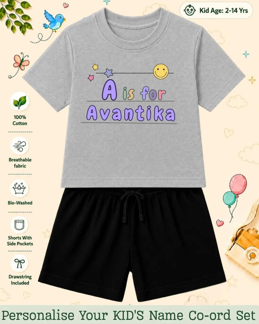 Back To School Custom Kid Co-ord Set Swiftsoul