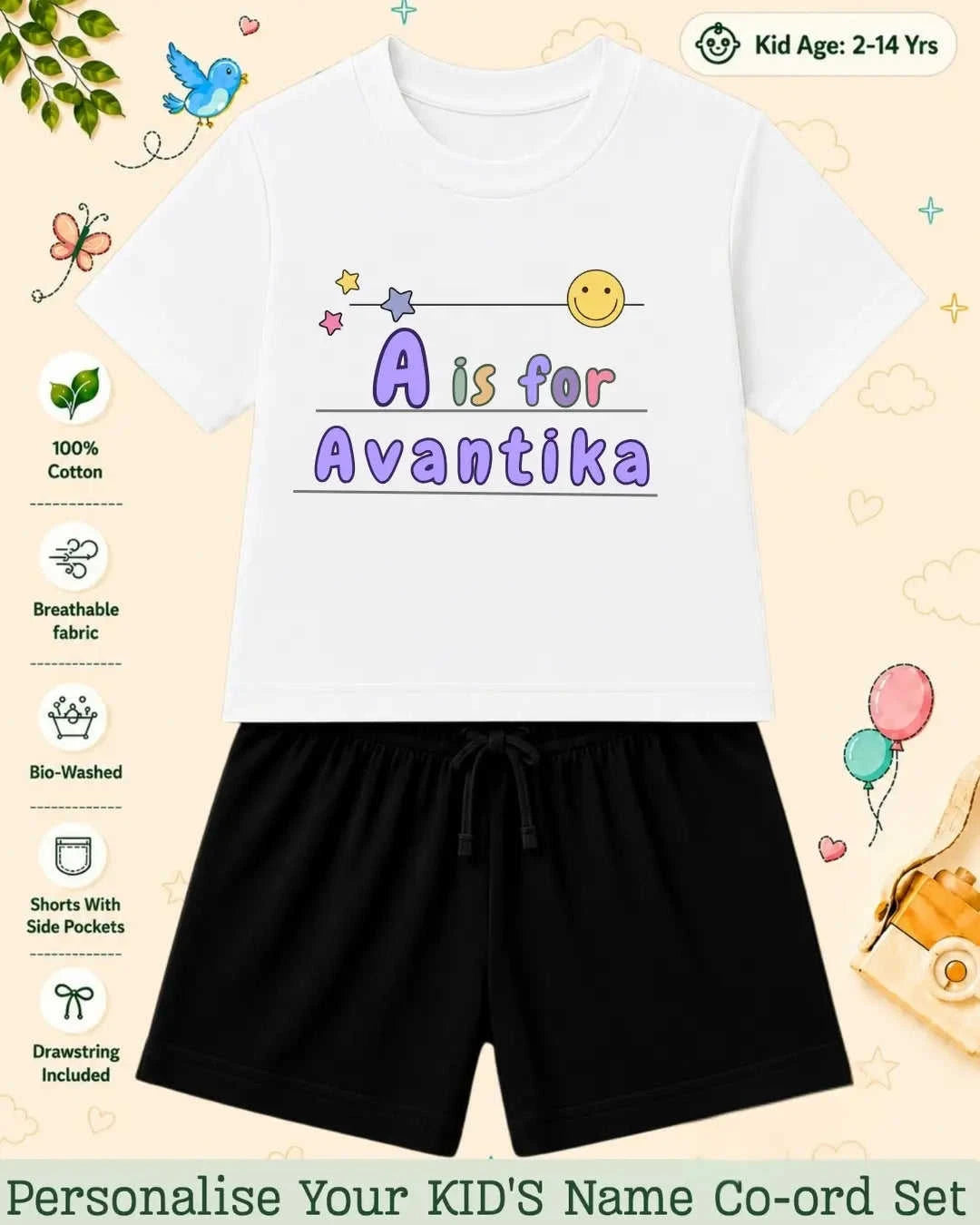 Back To School Custom Kid Co-ord Set Swiftsoul