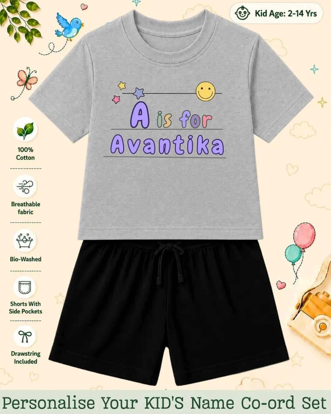 Back To School Custom Kid's Co-ord Set Swiftsoul