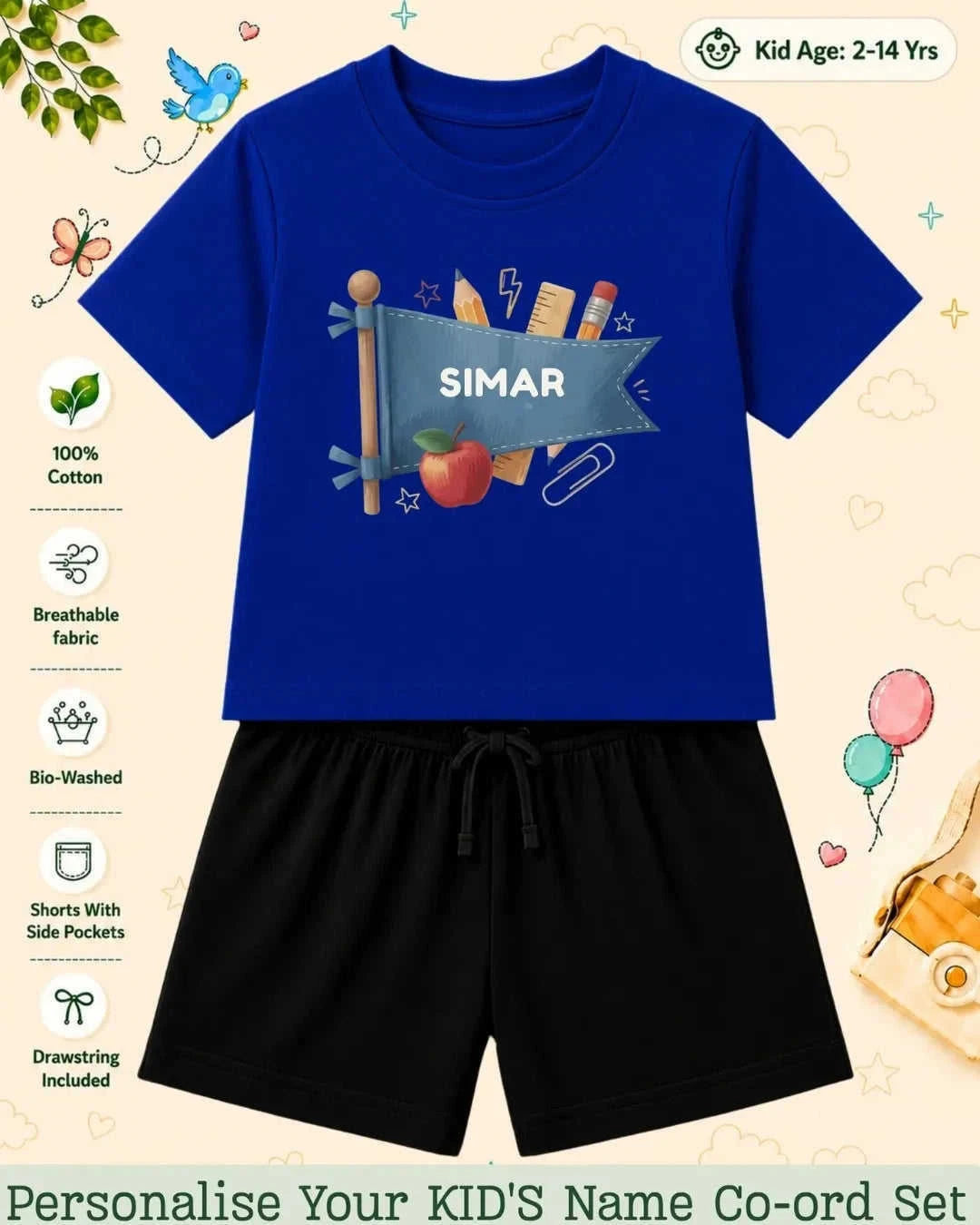 Back To School Custom Kid's Co-ord Set Swiftsoul