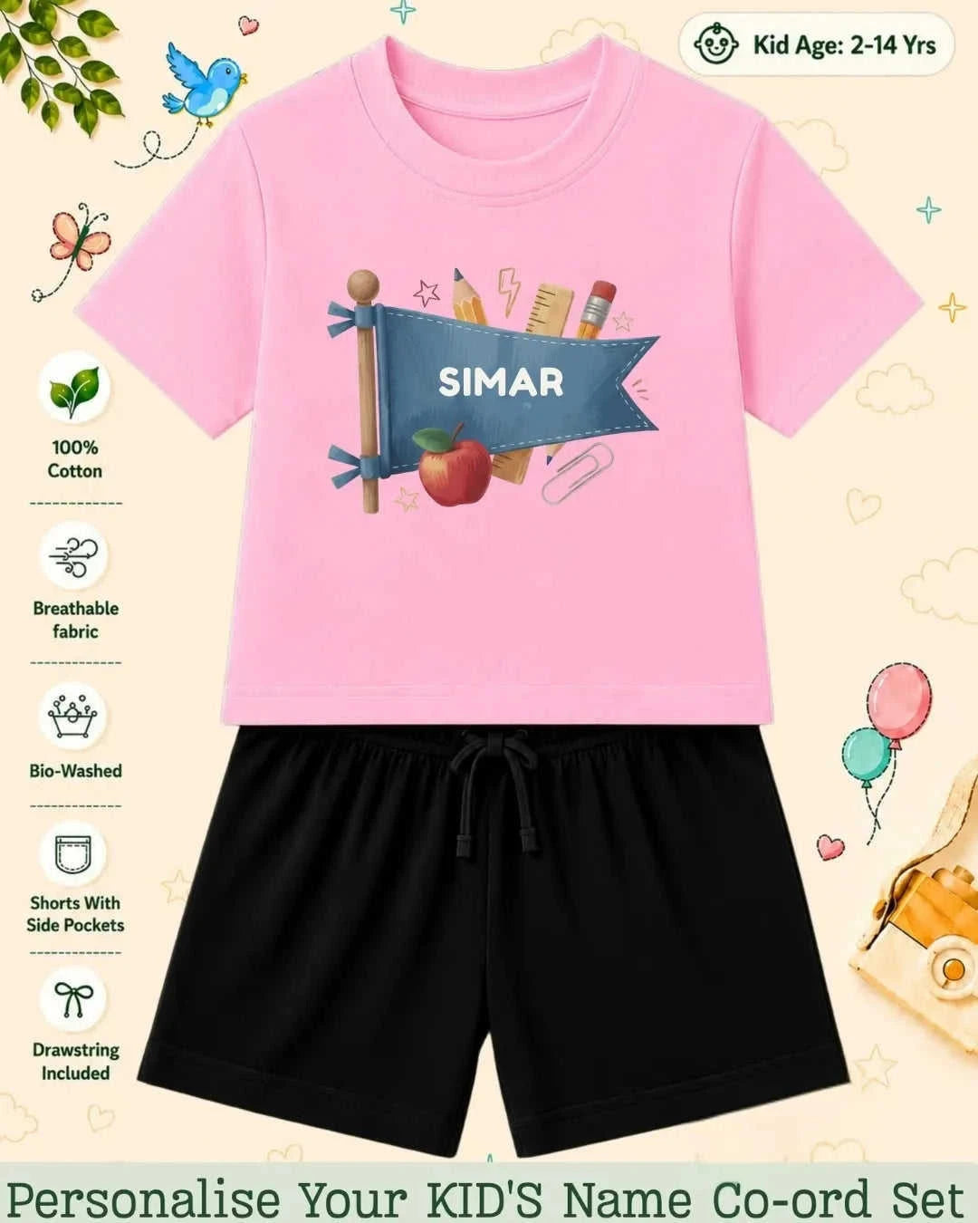 Back To School Custom Kid's Co-ord Set Swiftsoul