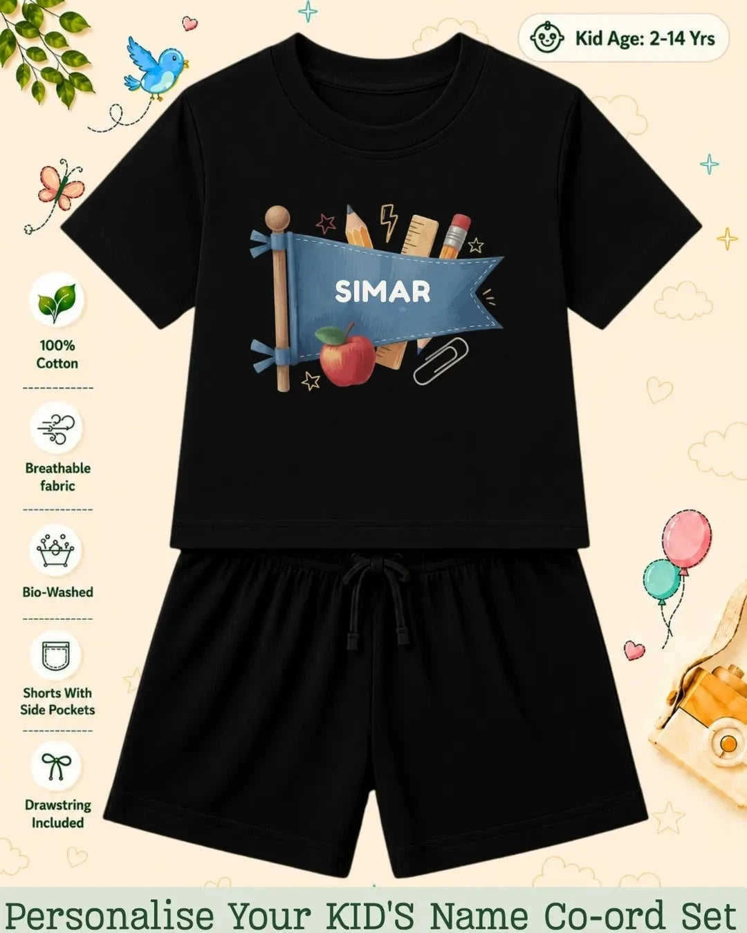 Back To School Custom Kid's Co-ord Set Swiftsoul