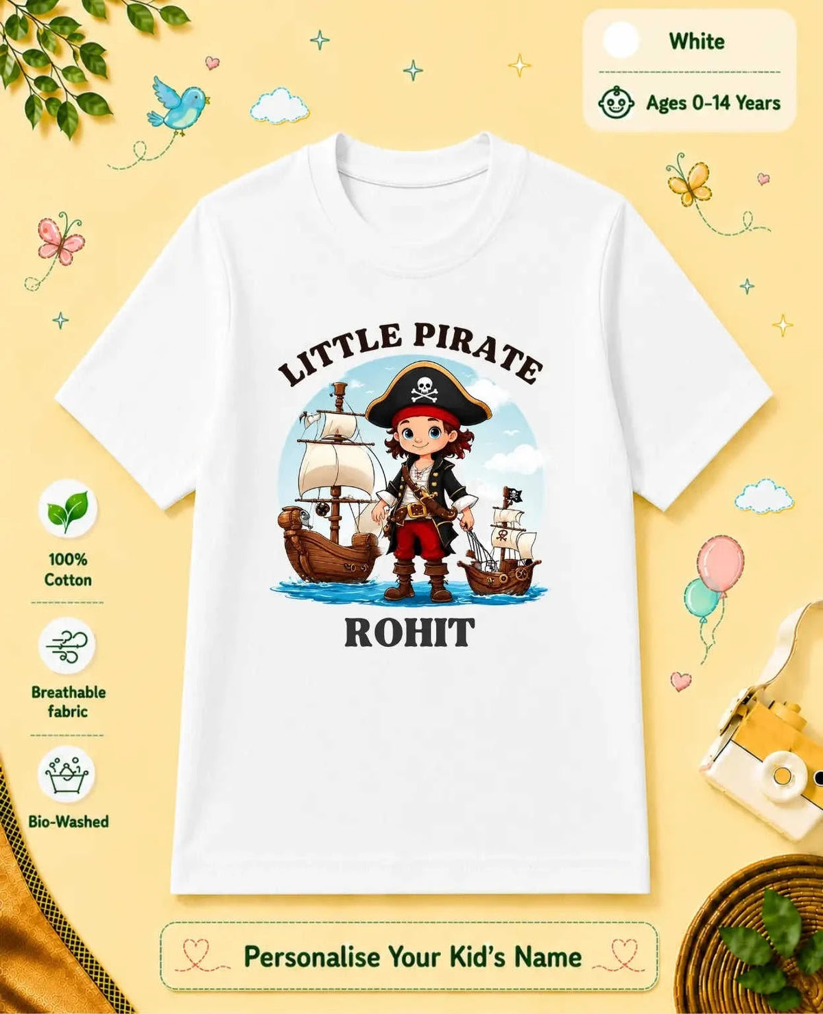 Captain & Pirate Theme Custom Kid Cotton Tshirt Swiftsoul