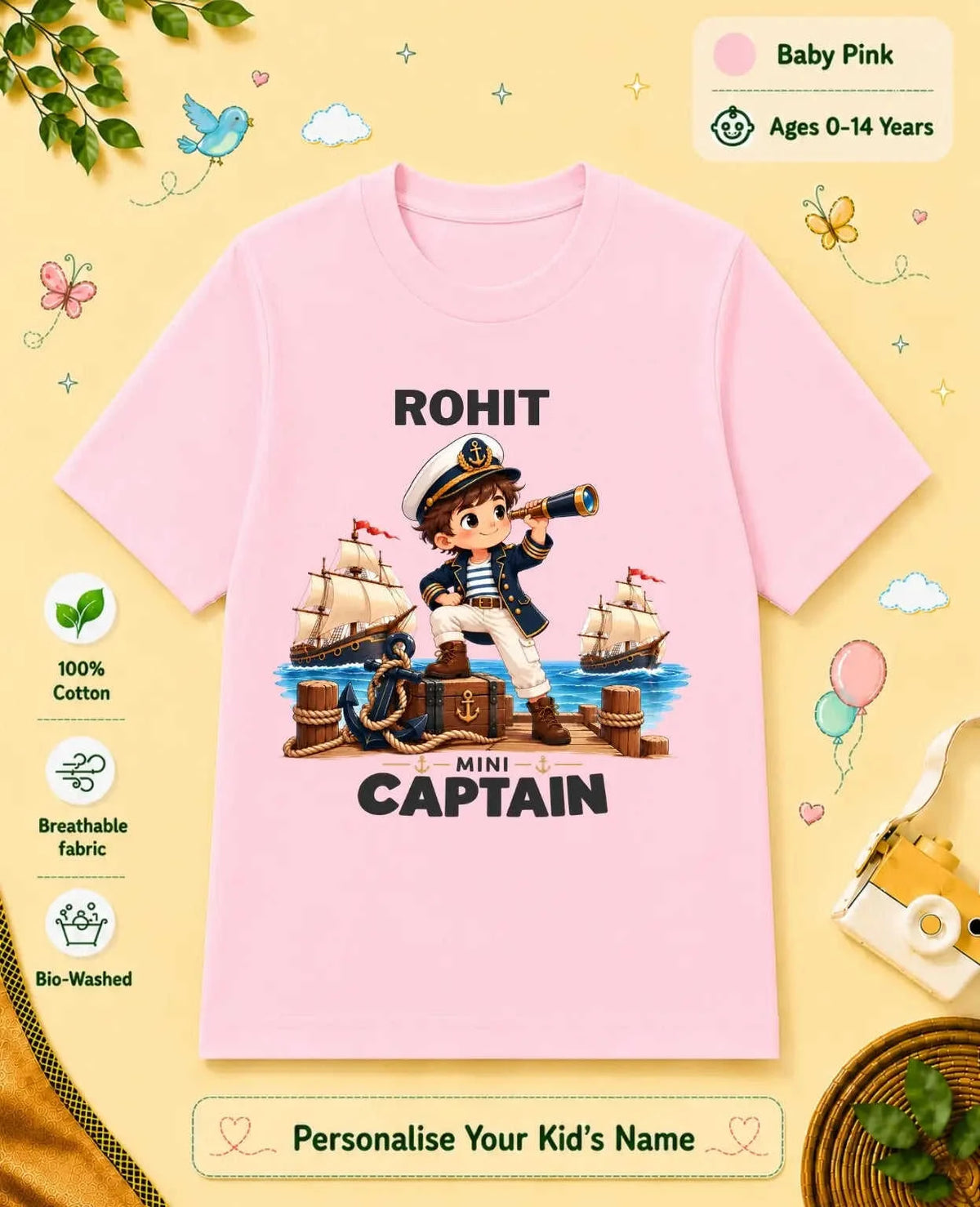 Captain & Pirate Theme Custom Kid Cotton Tshirt Swiftsoul