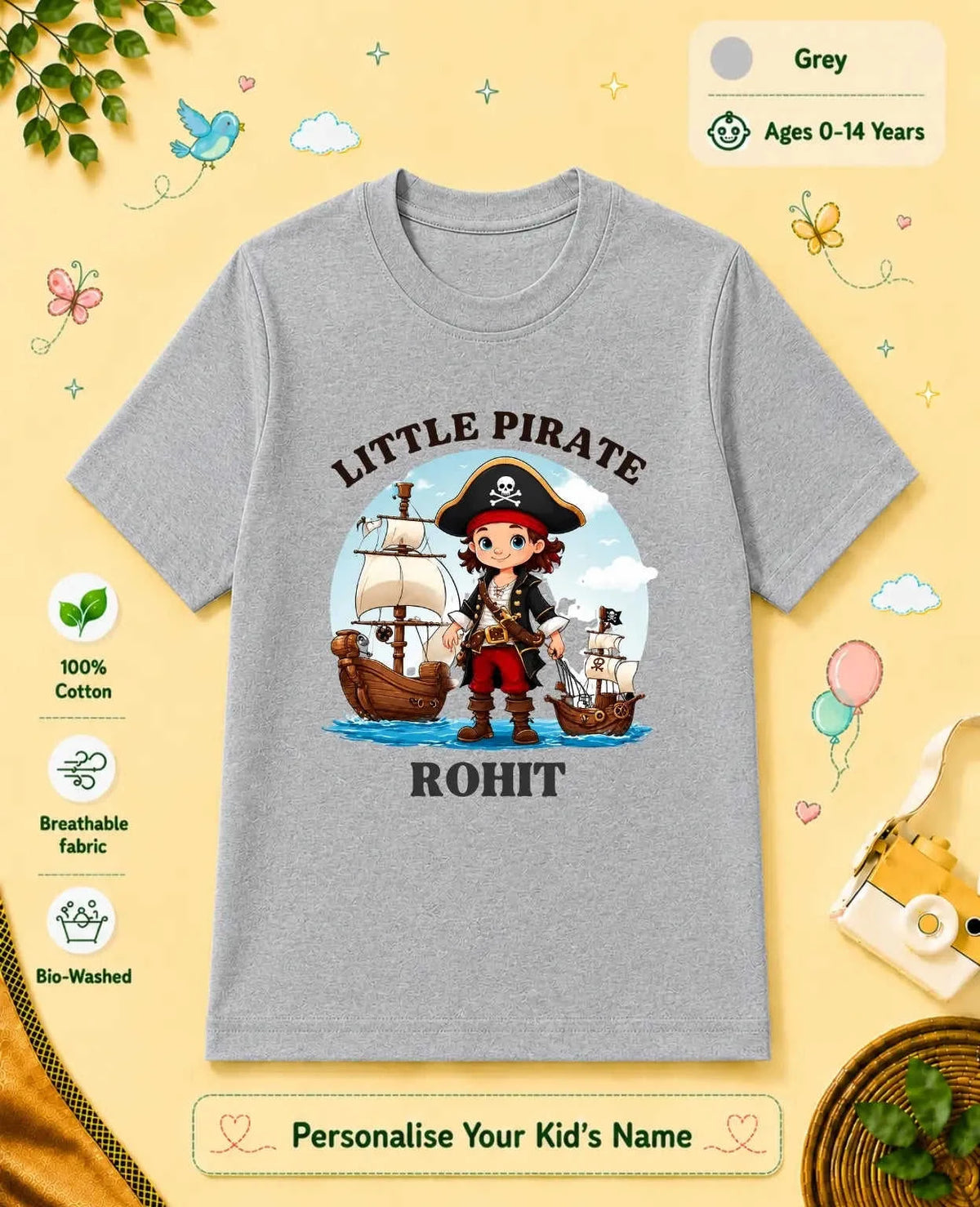 Captain & Pirate Theme Custom Kid Cotton Tshirt Swiftsoul