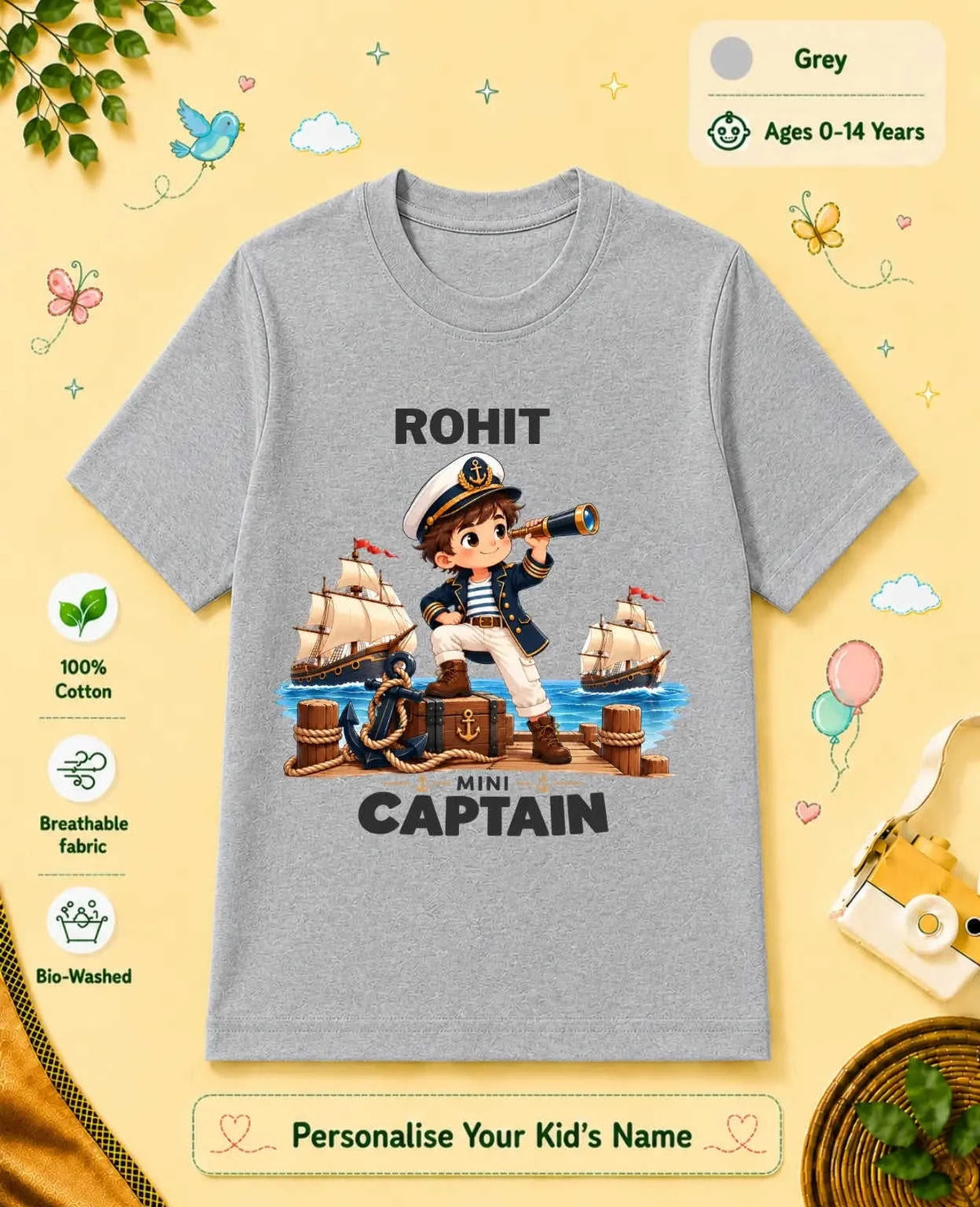 Captain & Pirate Theme Custom Kid Cotton Tshirt Swiftsoul
