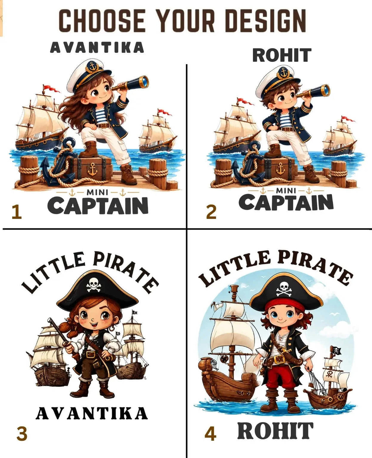 Captain & Pirate Theme Custom Kid Cotton Tshirt Swiftsoul