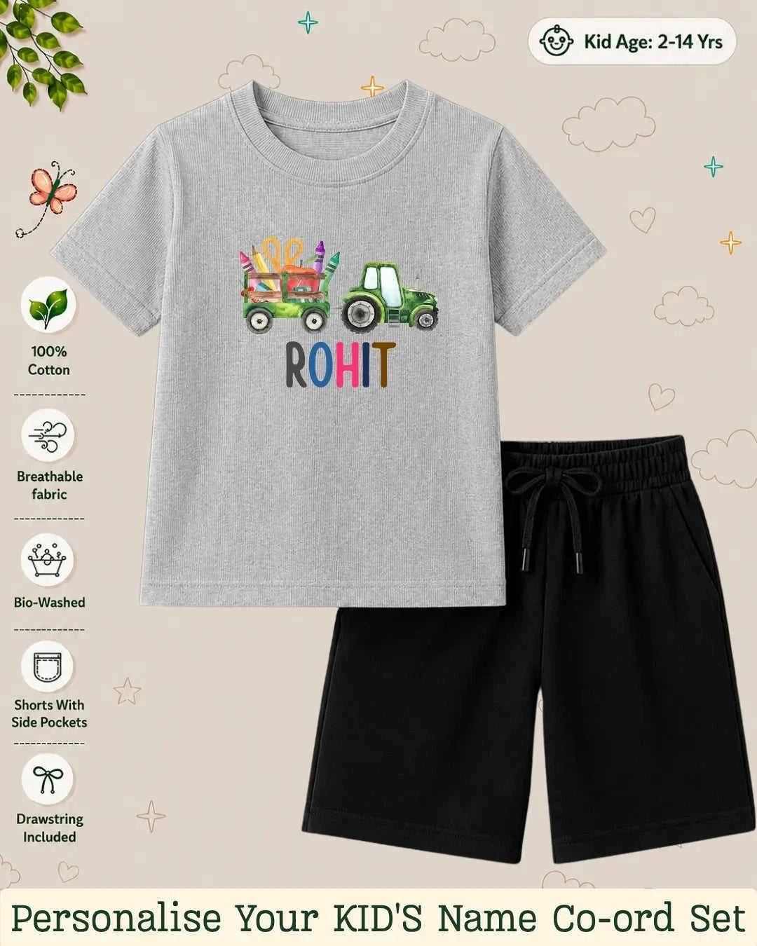 Colorful Crayon Custom Kid Co-ord Set Swiftsoul