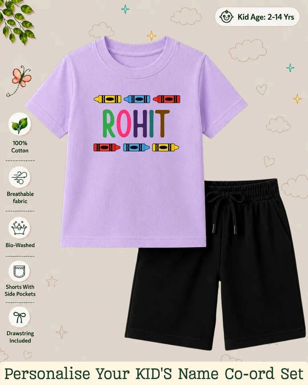 Colorful Crayon Custom Kid Co-ord Set Swiftsoul