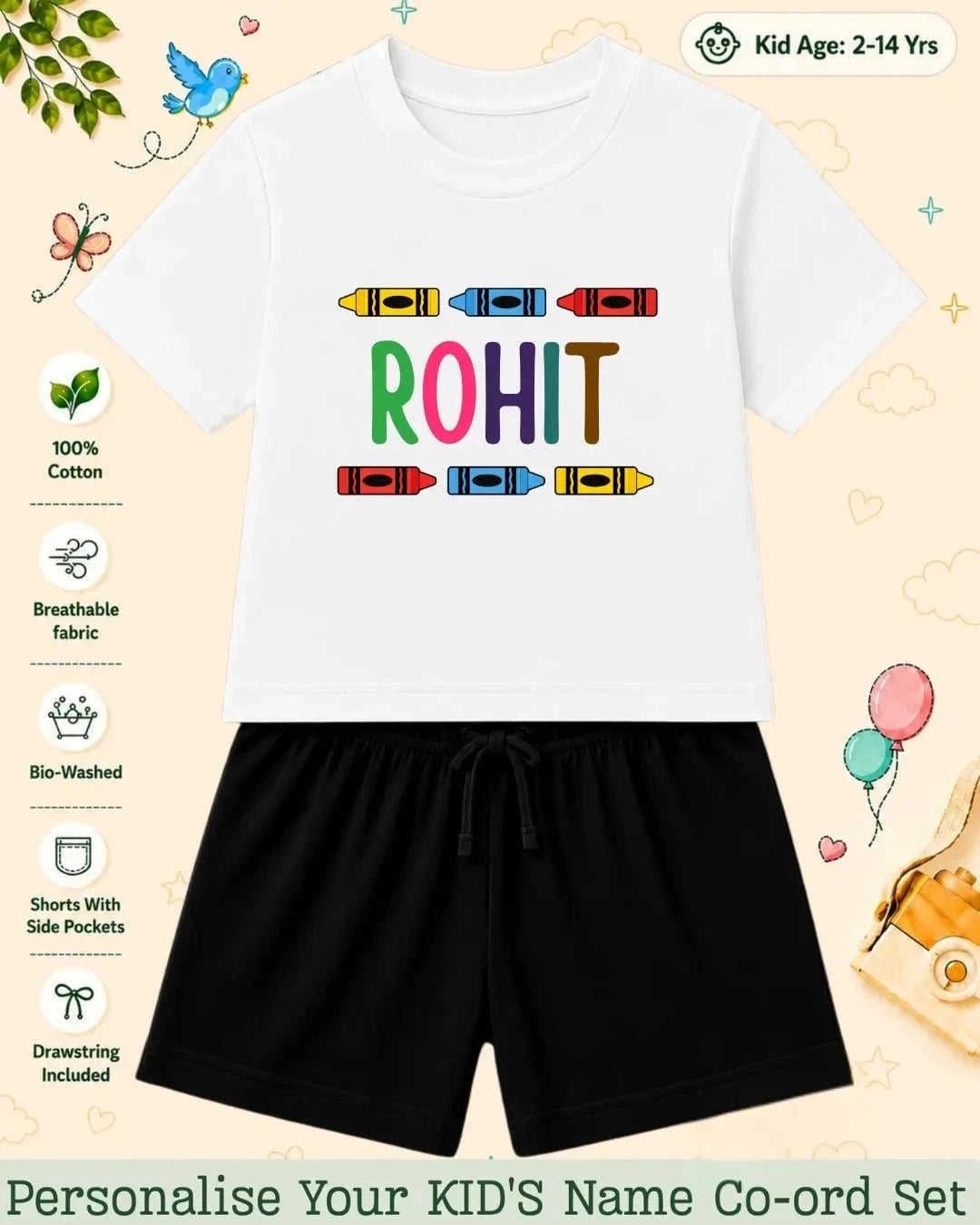 Colorful Crayon Custom Kid Co-ord Set Swiftsoul