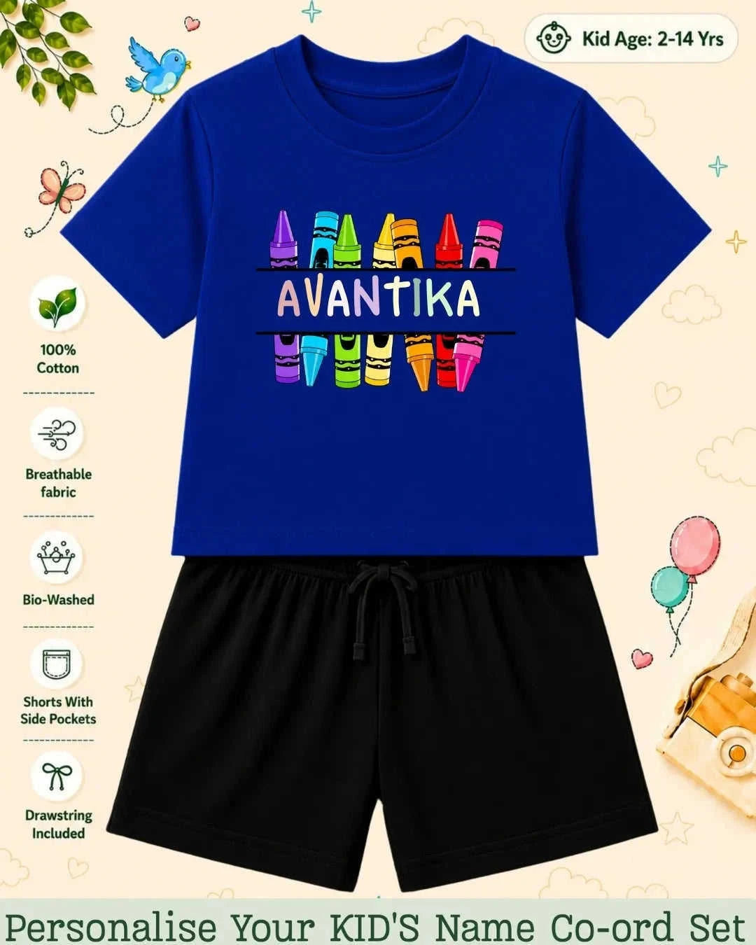 Colorful Crayon Custom Kid Co-ord Set Swiftsoul
