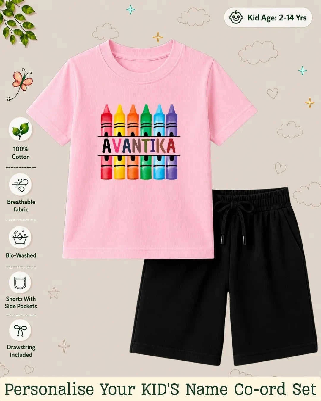 Colorful Crayon Custom Kid Co-ord Set Swiftsoul