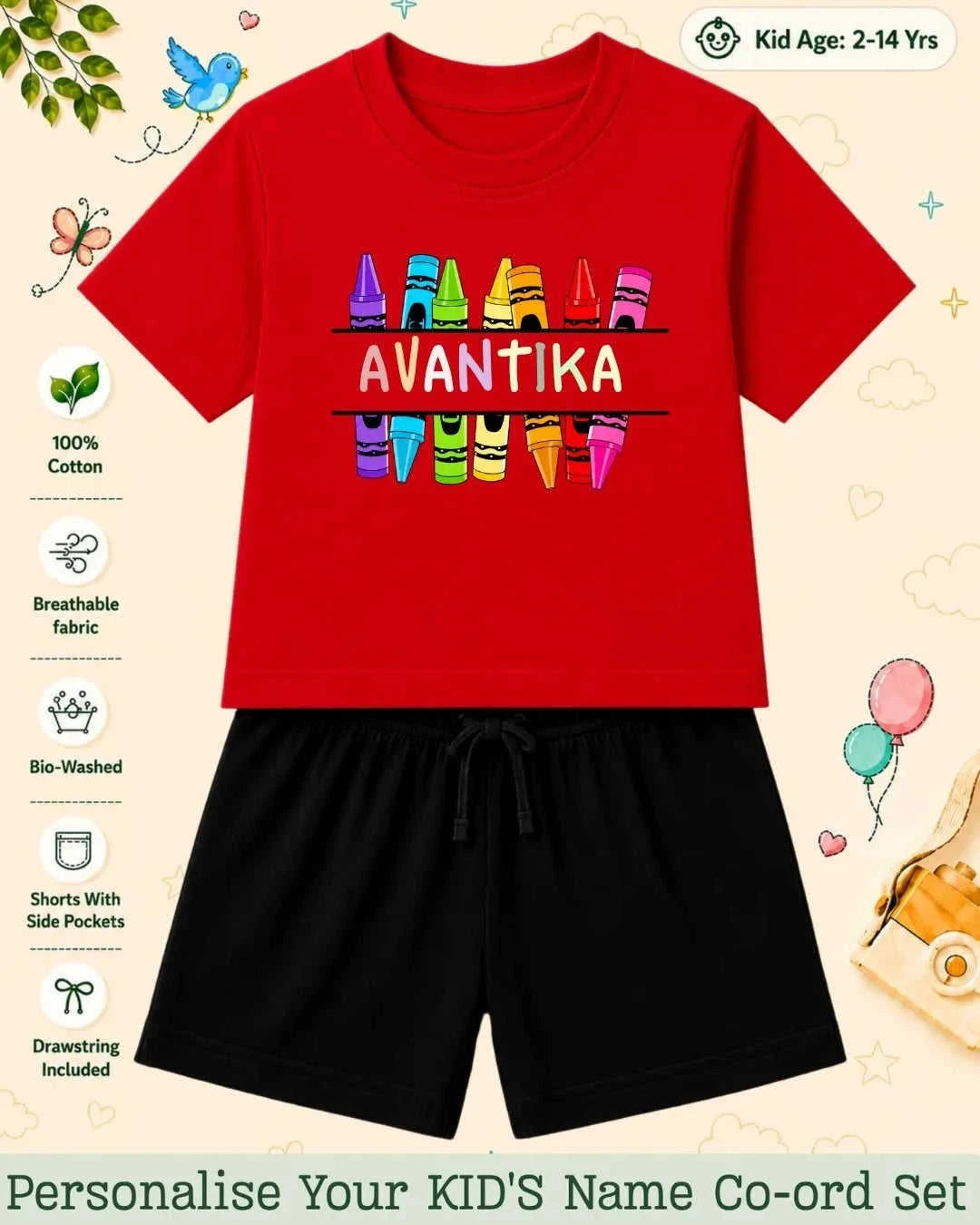Colorful Crayon Custom Kid Co-ord Set Swiftsoul