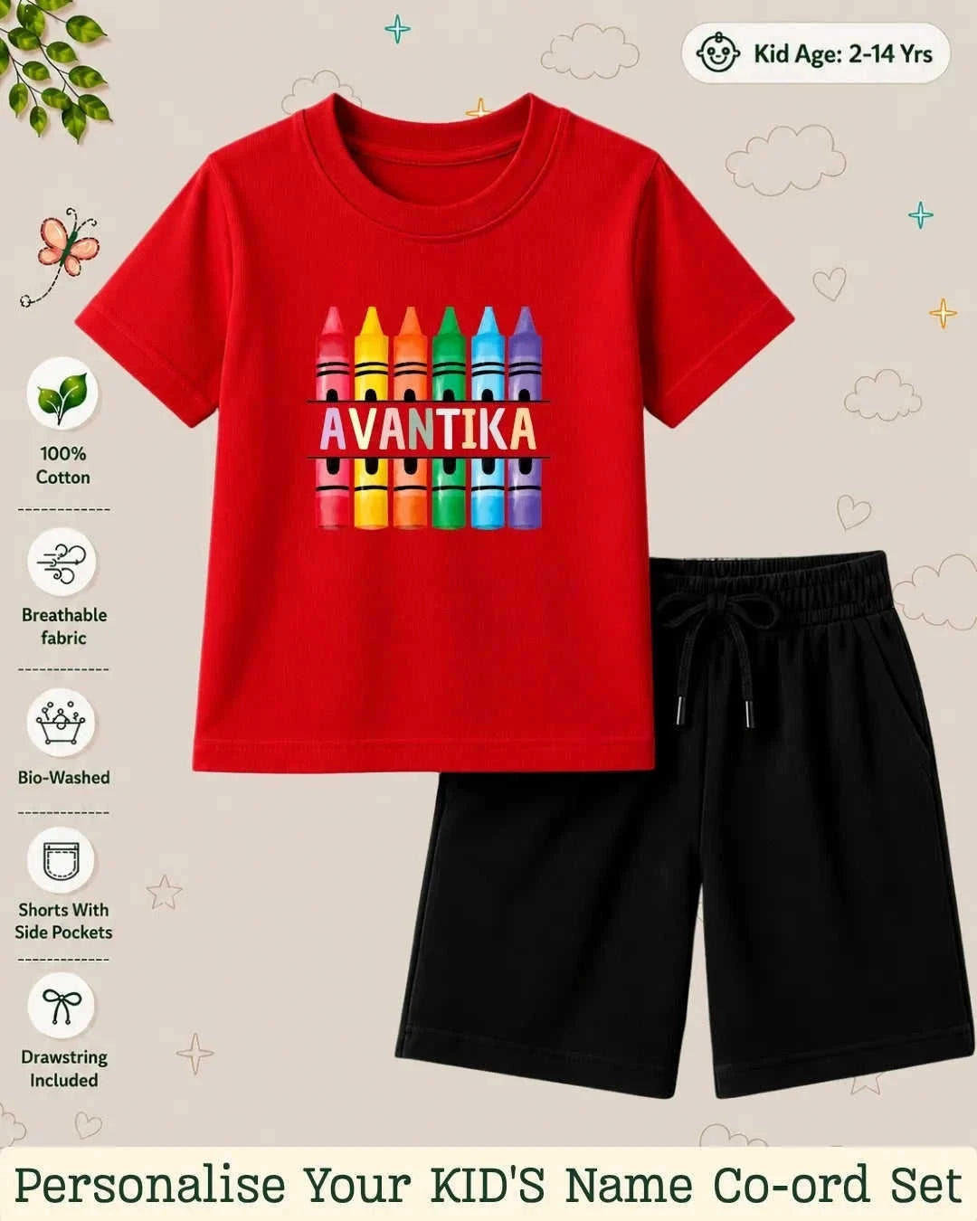 Colorful Crayon Custom Kid Co-ord Set Swiftsoul