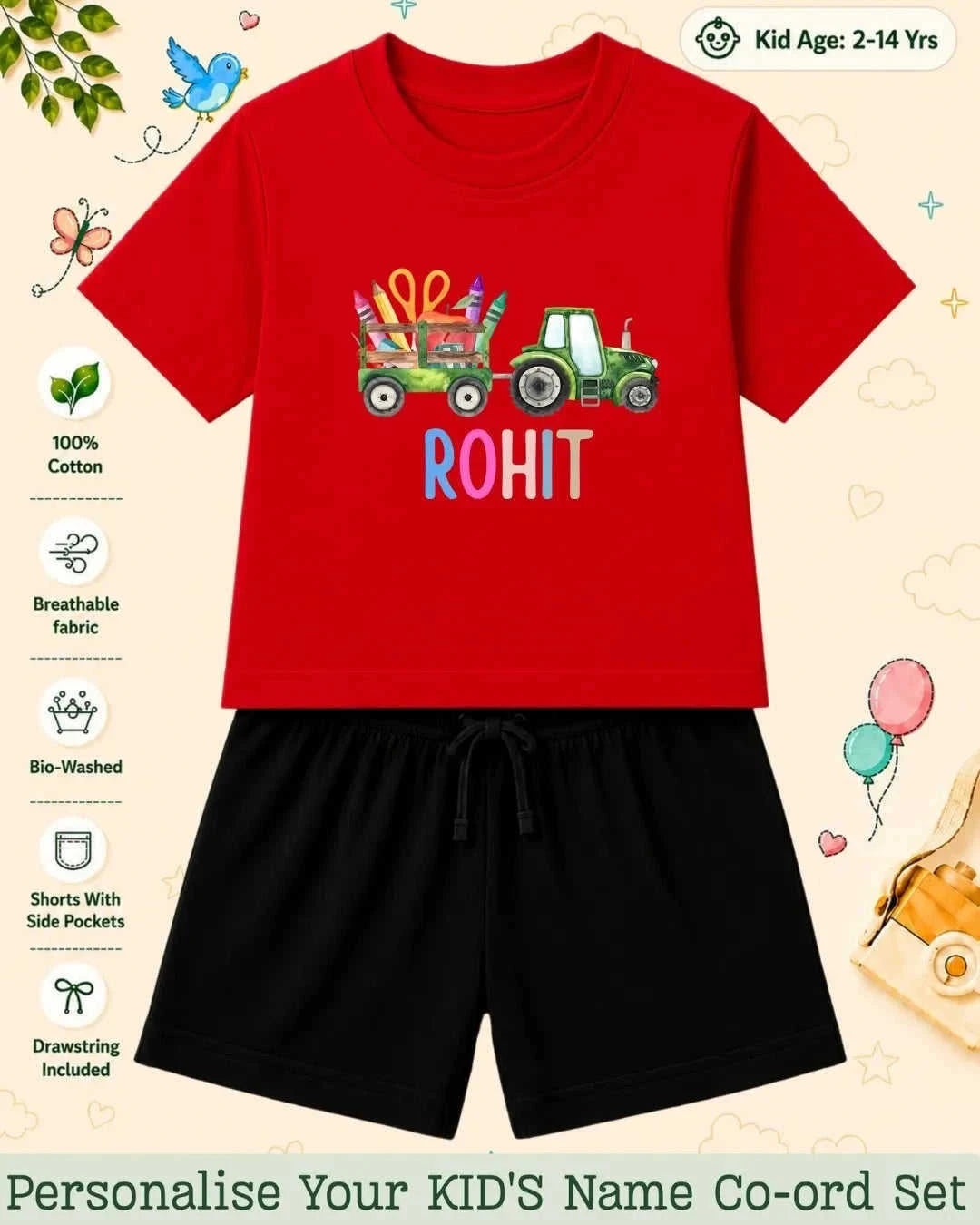 Colorful Crayon Custom Kid Co-ord Set Swiftsoul