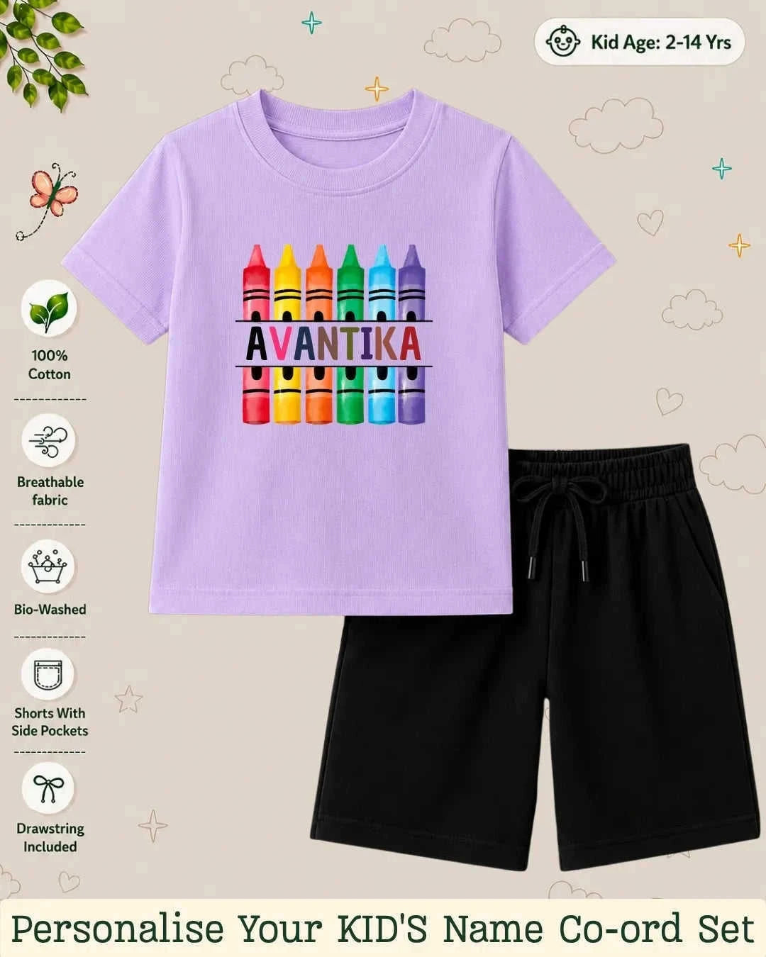Colorful Crayon Custom Kid Co-ord Set Swiftsoul