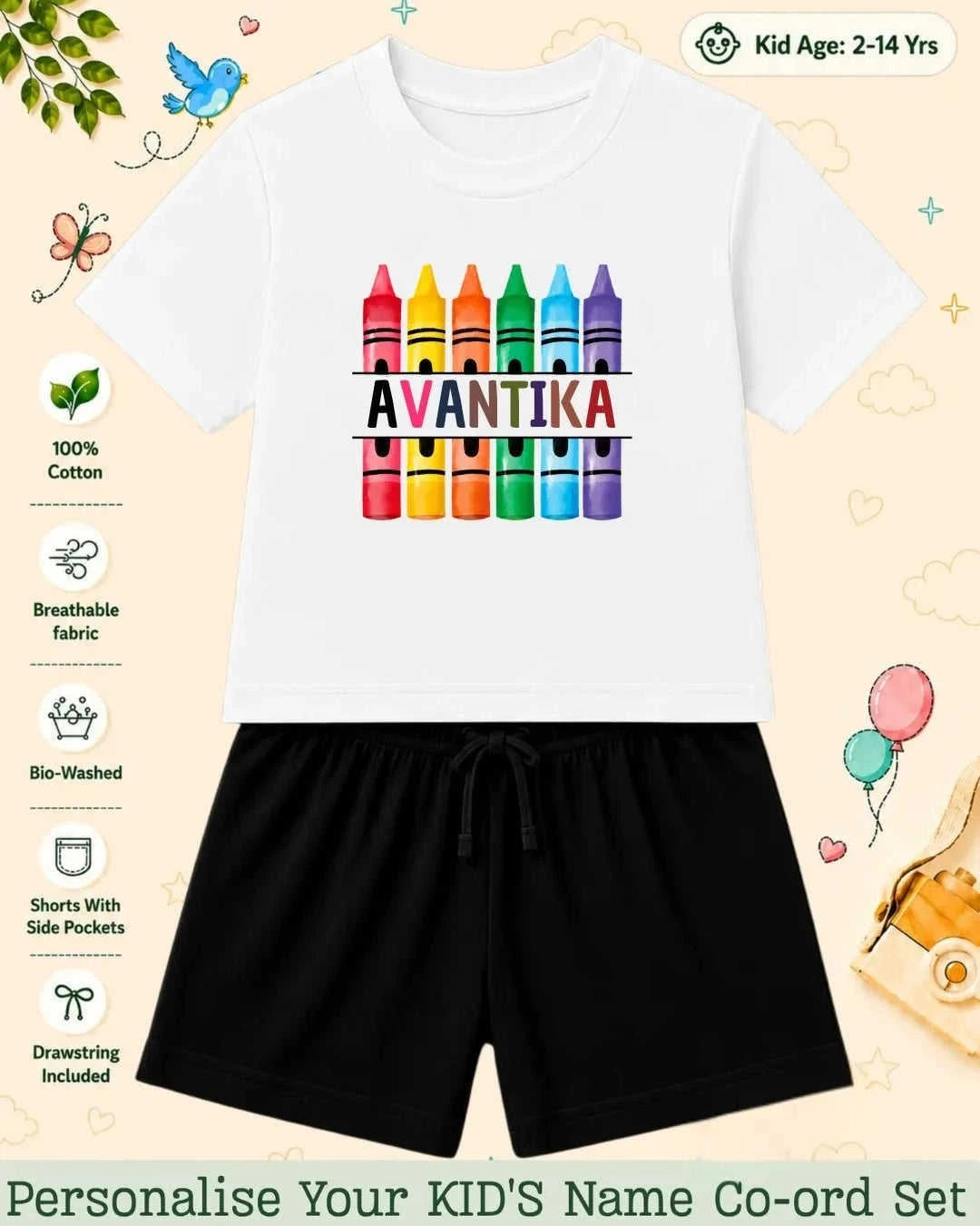 Colorful Crayon Custom Kid Co-ord Set Swiftsoul