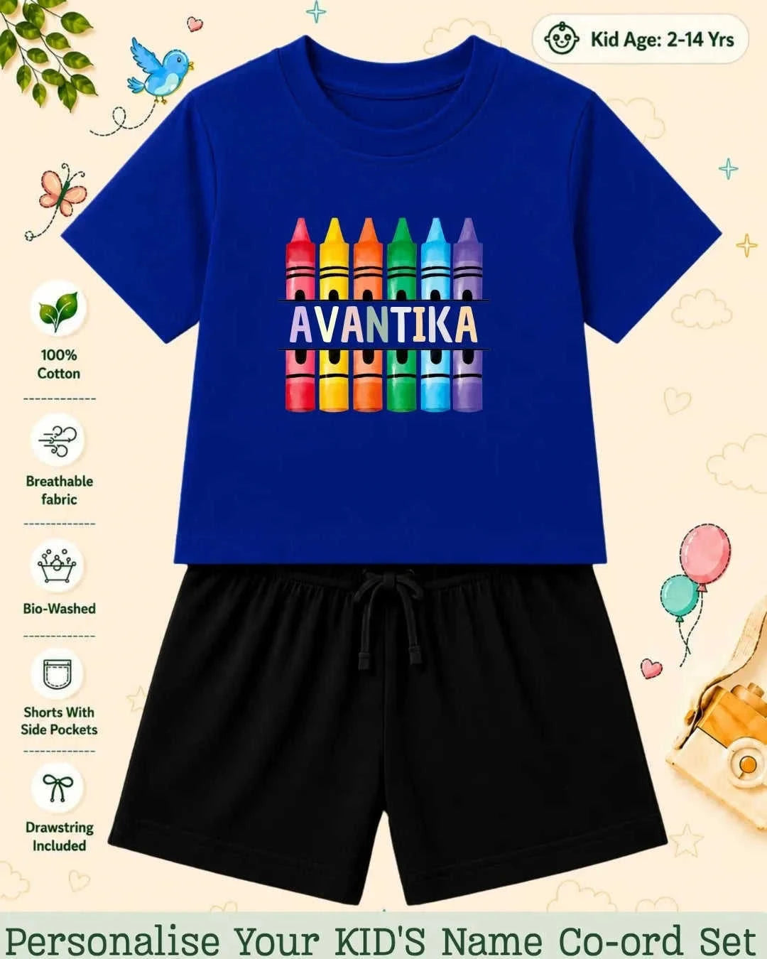Colorful Crayon Custom Kid Co-ord Set Swiftsoul