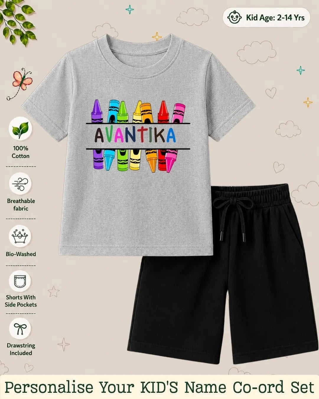 Colorful Crayon Custom Kid Co-ord Set Swiftsoul