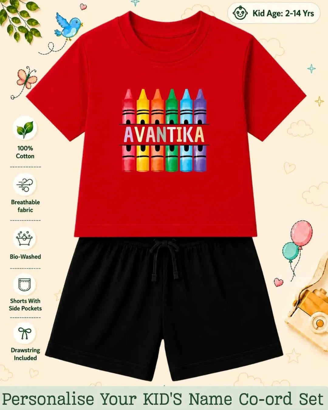 Colorful Crayon Custom Kid Co-ord Set Swiftsoul