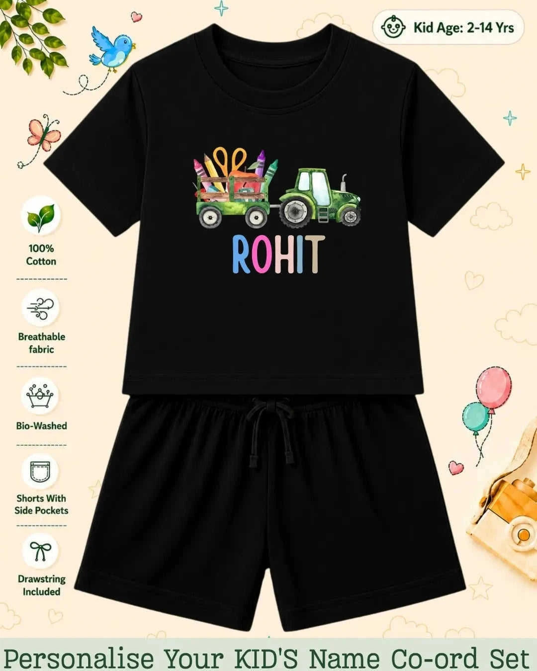 Colorful Crayon Custom Kid Co-ord Set Swiftsoul