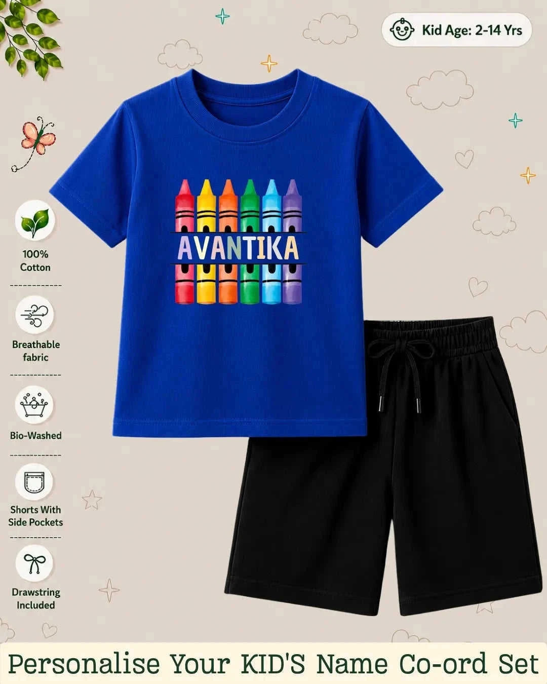 Colorful Crayon Custom Kid Co-ord Set Swiftsoul