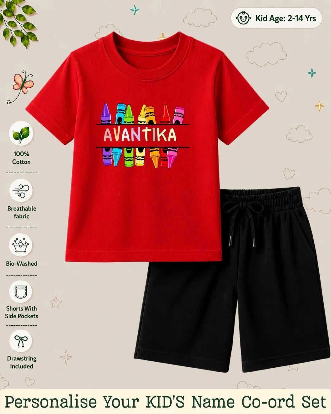 Colorful Crayon Custom Kid Co-ord Set Swiftsoul