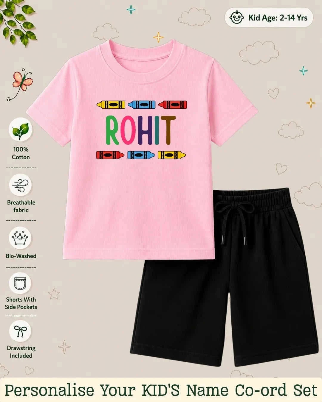 Colorful Crayon Custom Kid Co-ord Set Swiftsoul