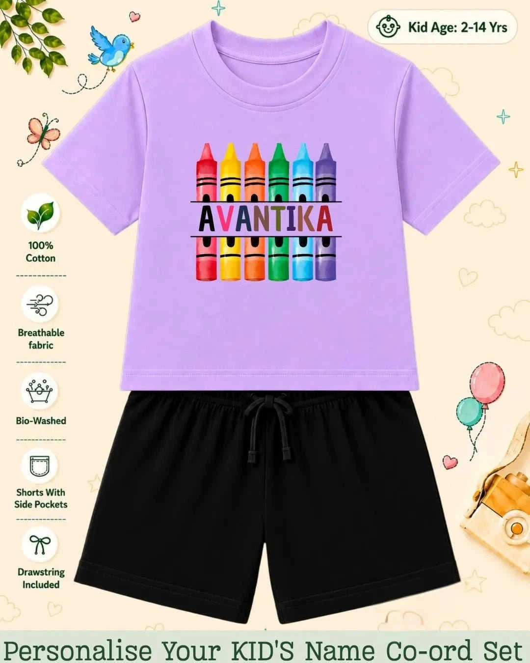 Colorful Crayon Custom Kid Co-ord Set Swiftsoul