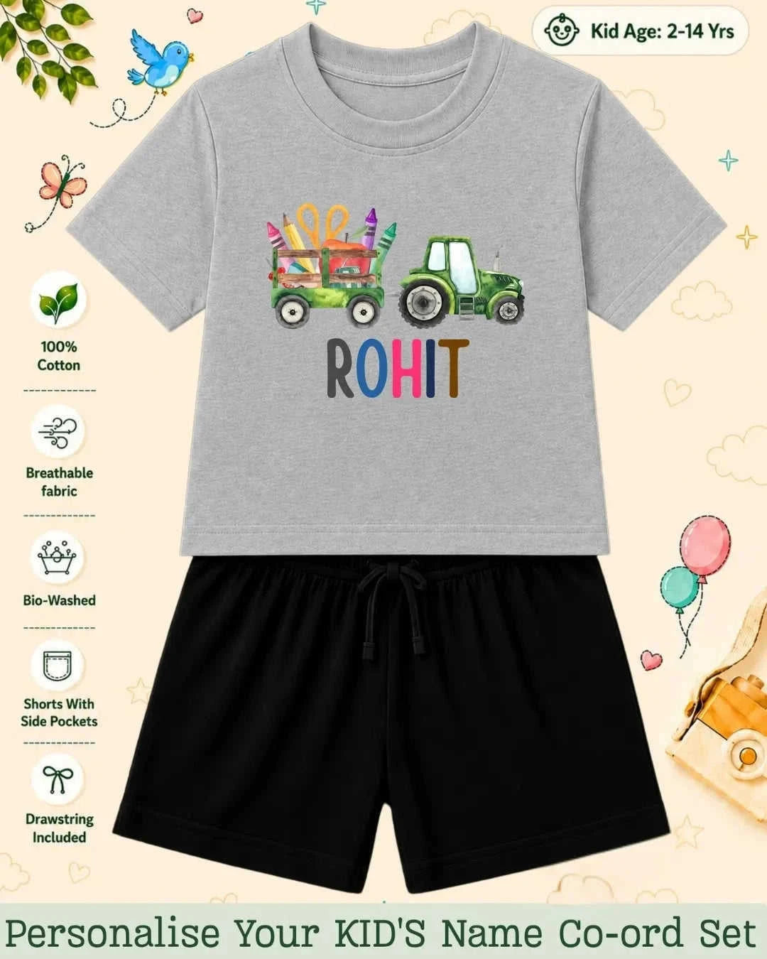 Colorful Crayon Custom Kid Co-ord Set Swiftsoul