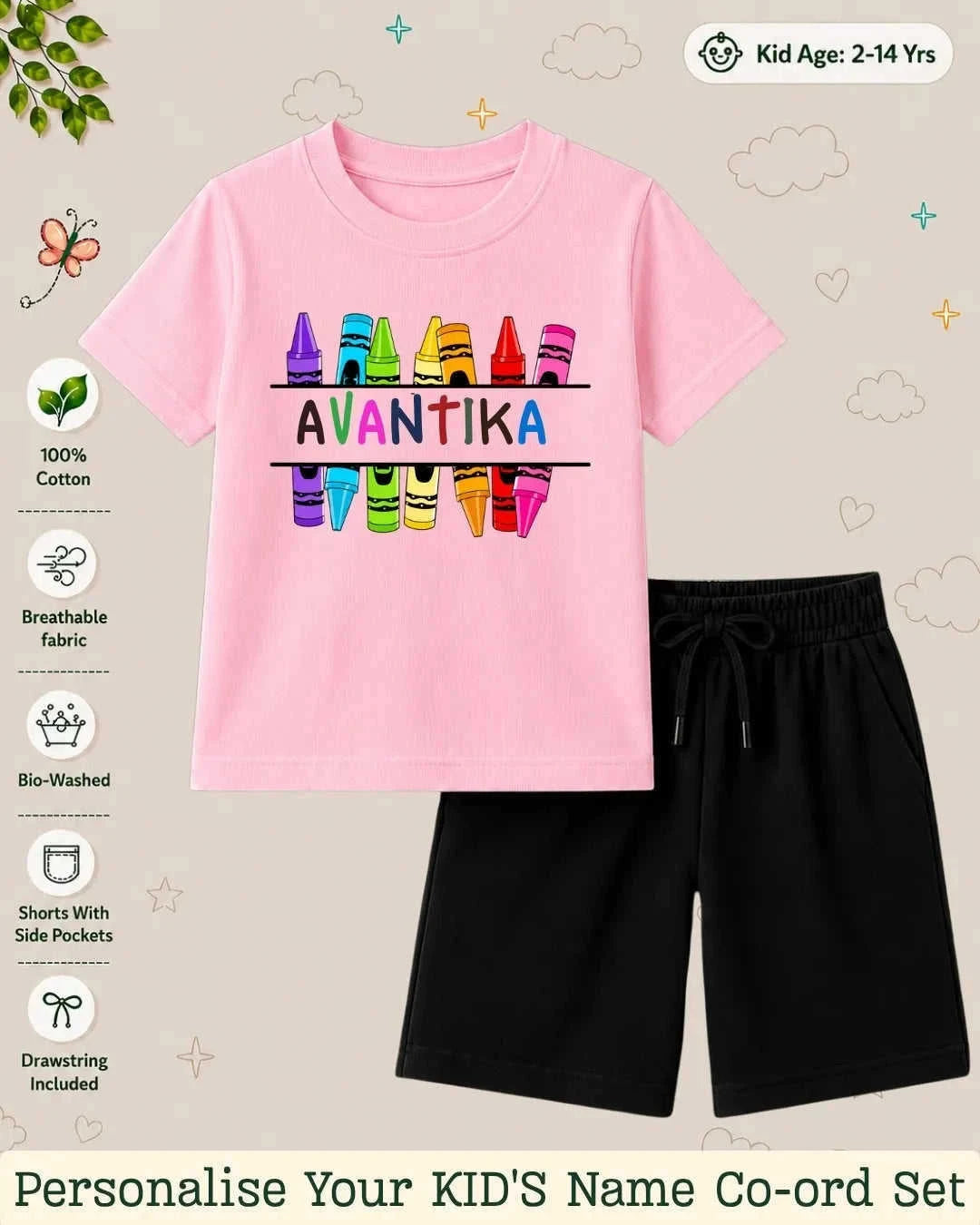 Colorful Crayon Custom Kid Co-ord Set Swiftsoul
