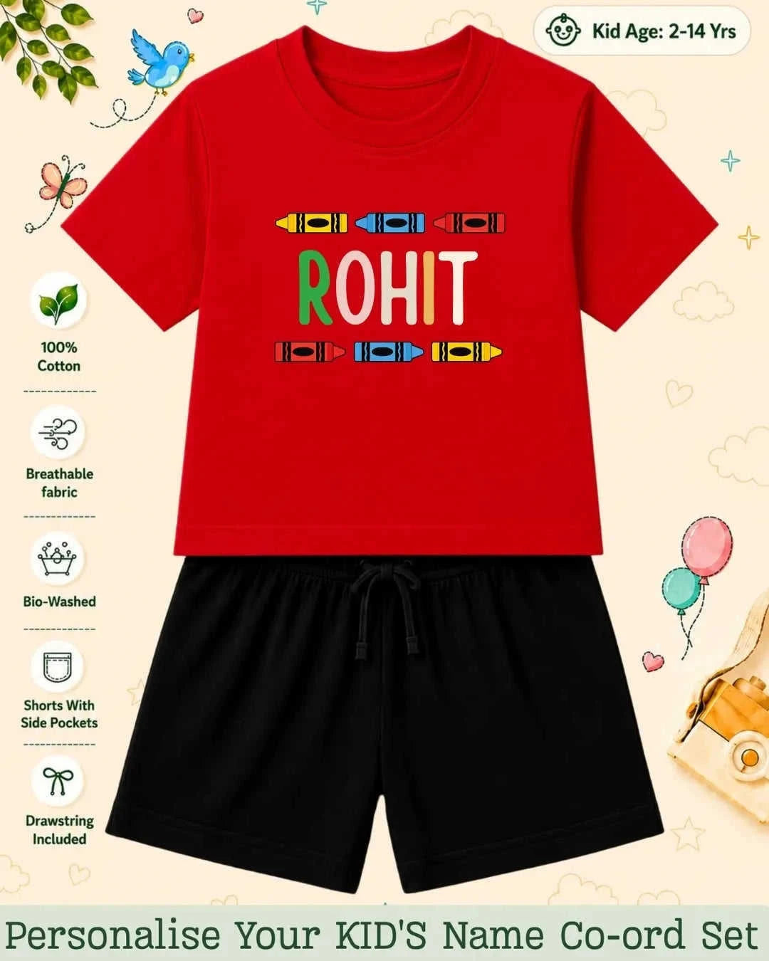 Colorful Crayon Custom Kid Co-ord Set Swiftsoul