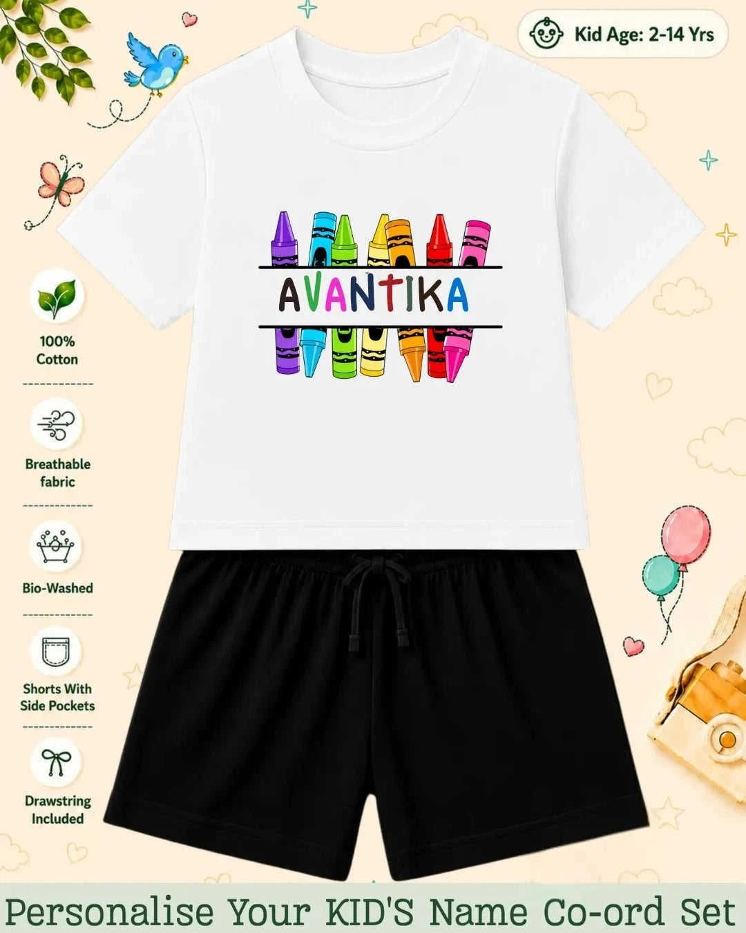 Colorful Crayon Custom Kid Co-ord Set Swiftsoul