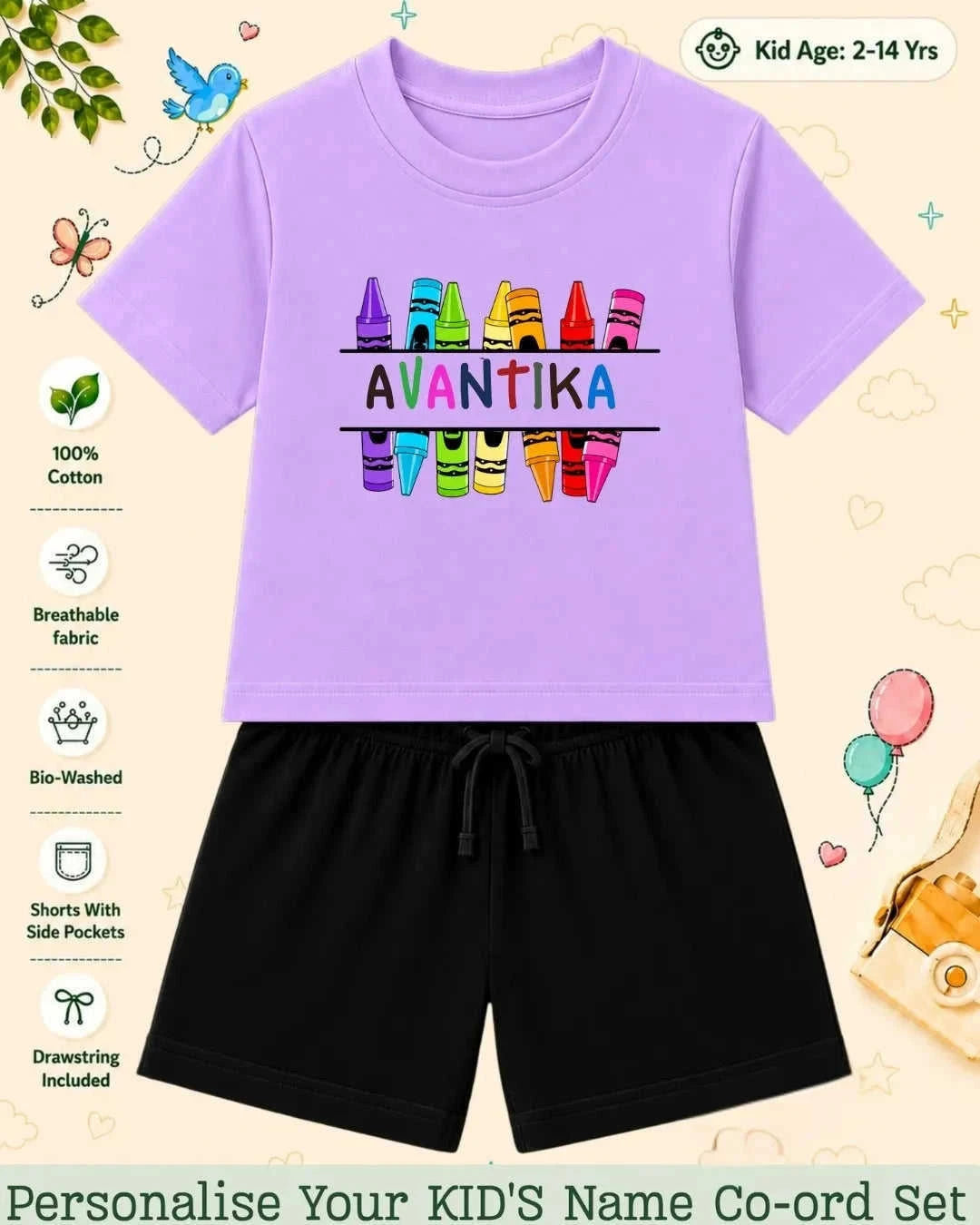 Colorful Crayon Custom Kid Co-ord Set Swiftsoul