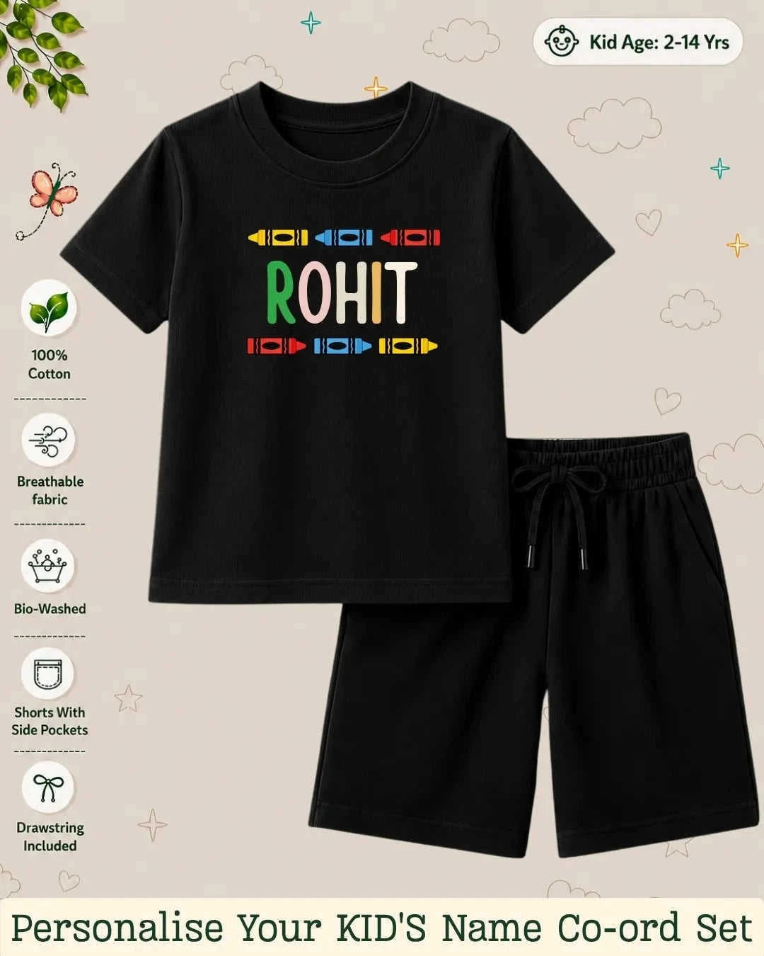 Colorful Crayon Custom Kid Co-ord Set Swiftsoul