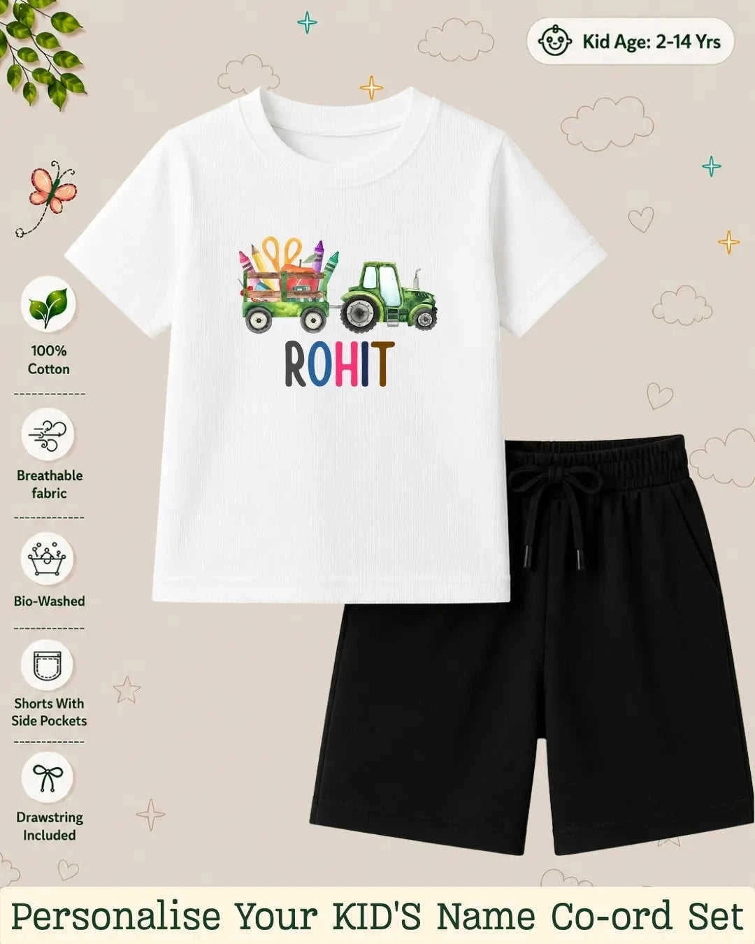 Colorful Crayon Custom Kid Co-ord Set Swiftsoul