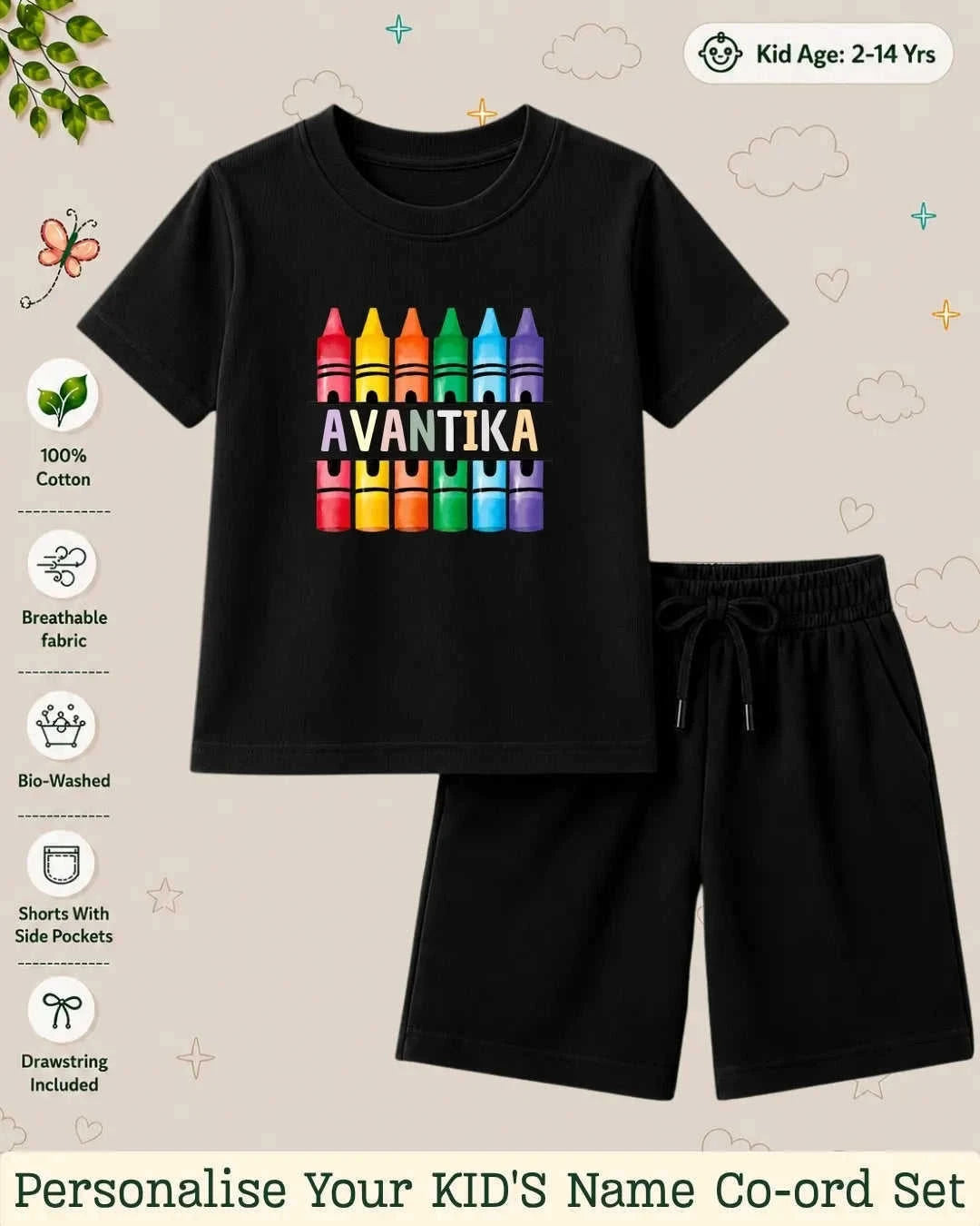 Colorful Crayon Custom Kid Co-ord Set Swiftsoul