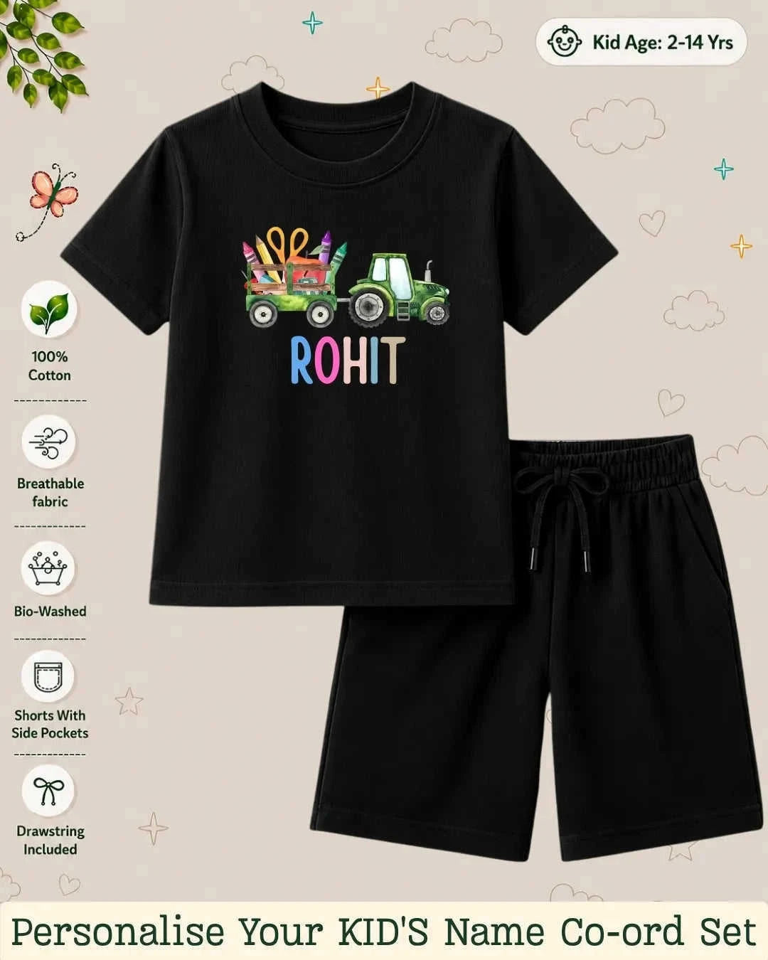 Colorful Crayon Custom Kid Co-ord Set Swiftsoul