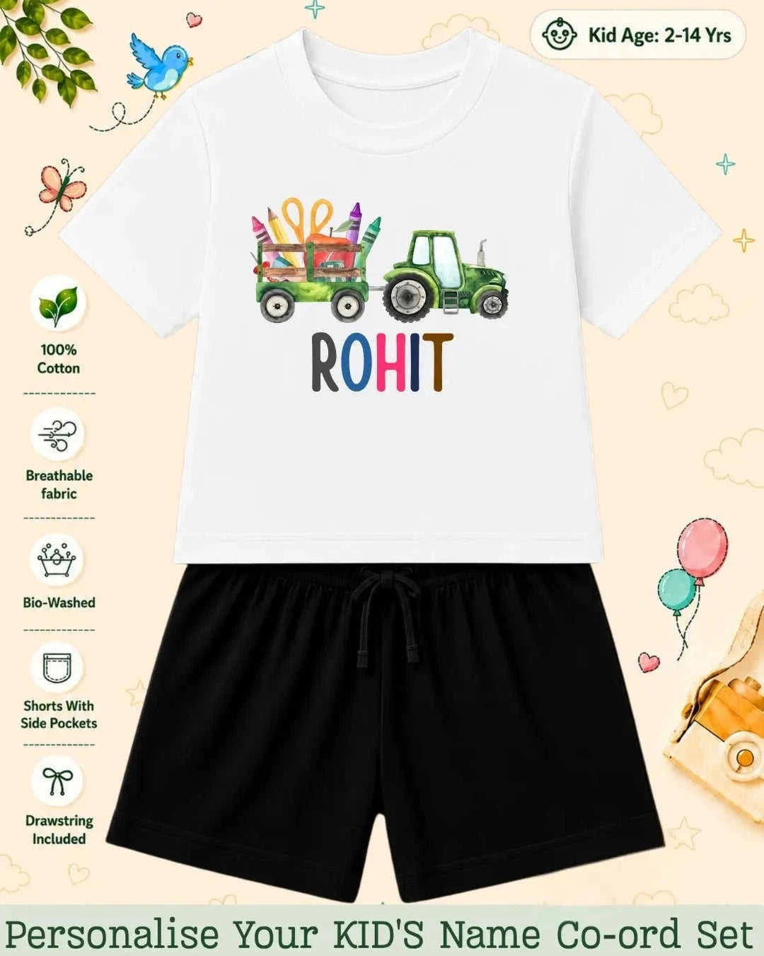 Colorful Crayon Custom Kid Co-ord Set Swiftsoul