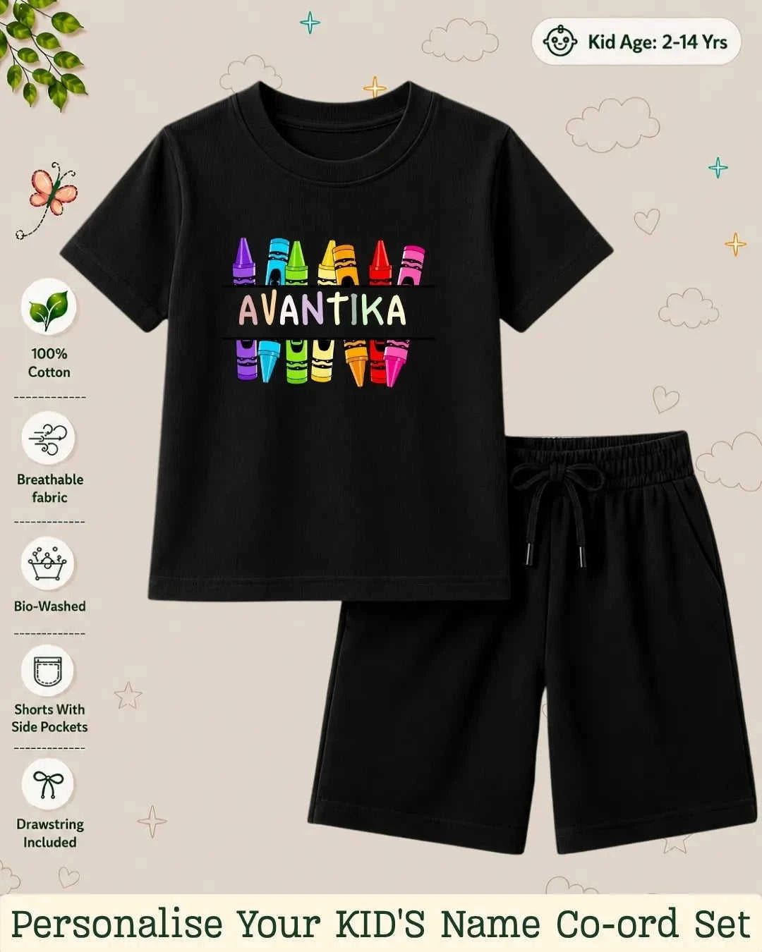 Colorful Crayon Custom Kid Co-ord Set Swiftsoul
