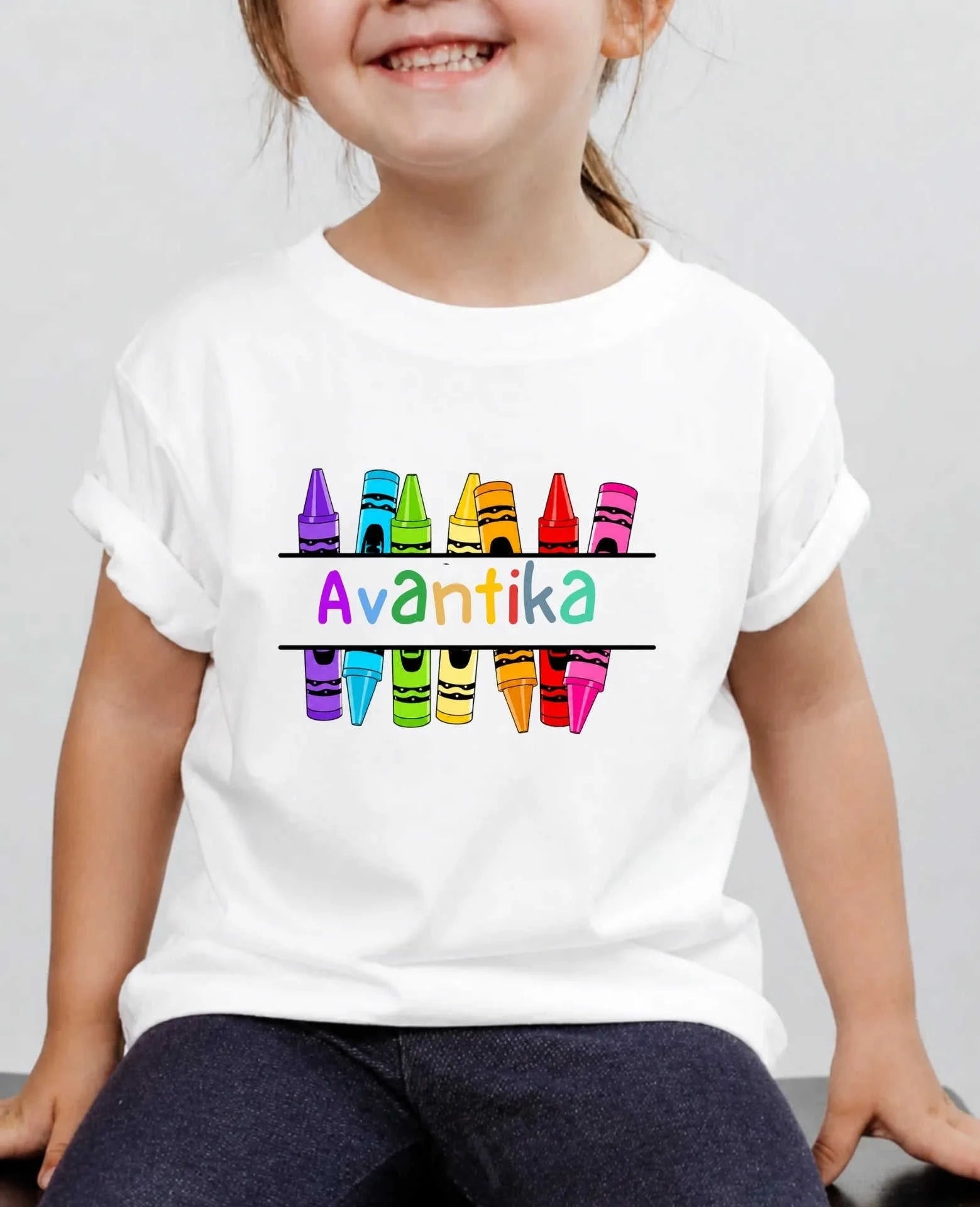 Colorful Crayon Custom Kid Cotton Tshirt Swiftsoul