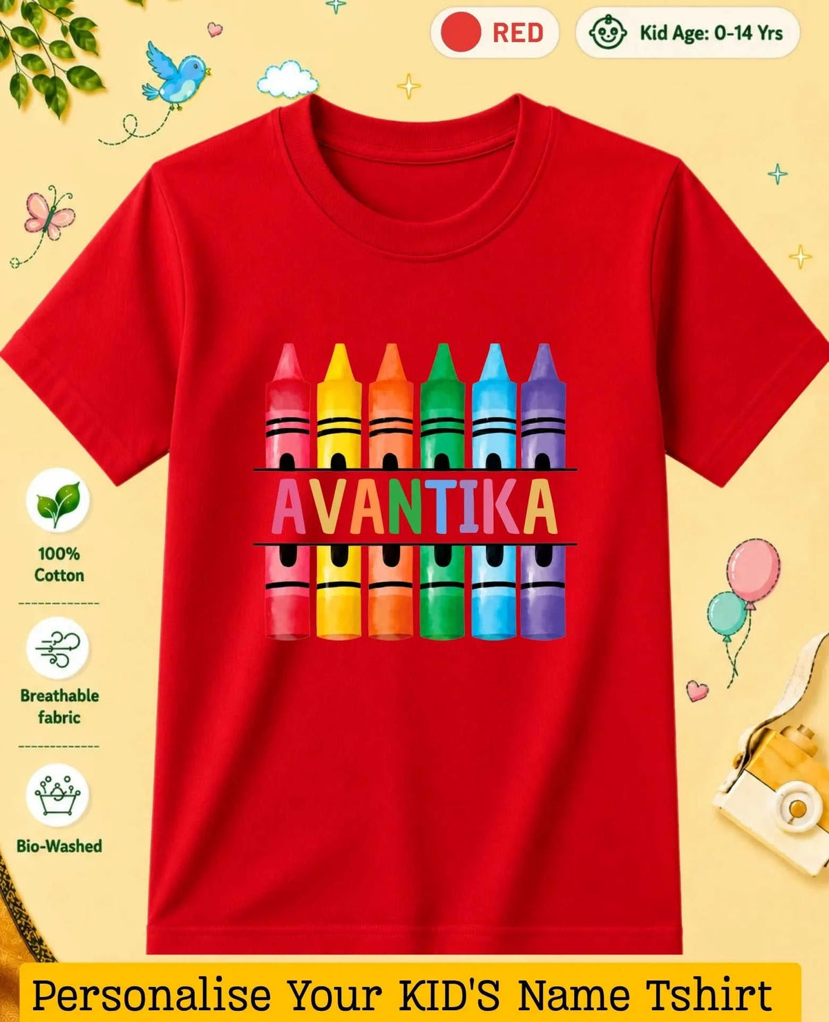 Colorful Crayon Custom Kid Cotton Tshirt Swiftsoul