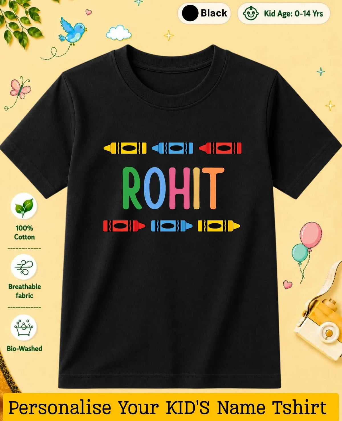 Colorful Crayon Custom Kid Cotton Tshirt Swiftsoul