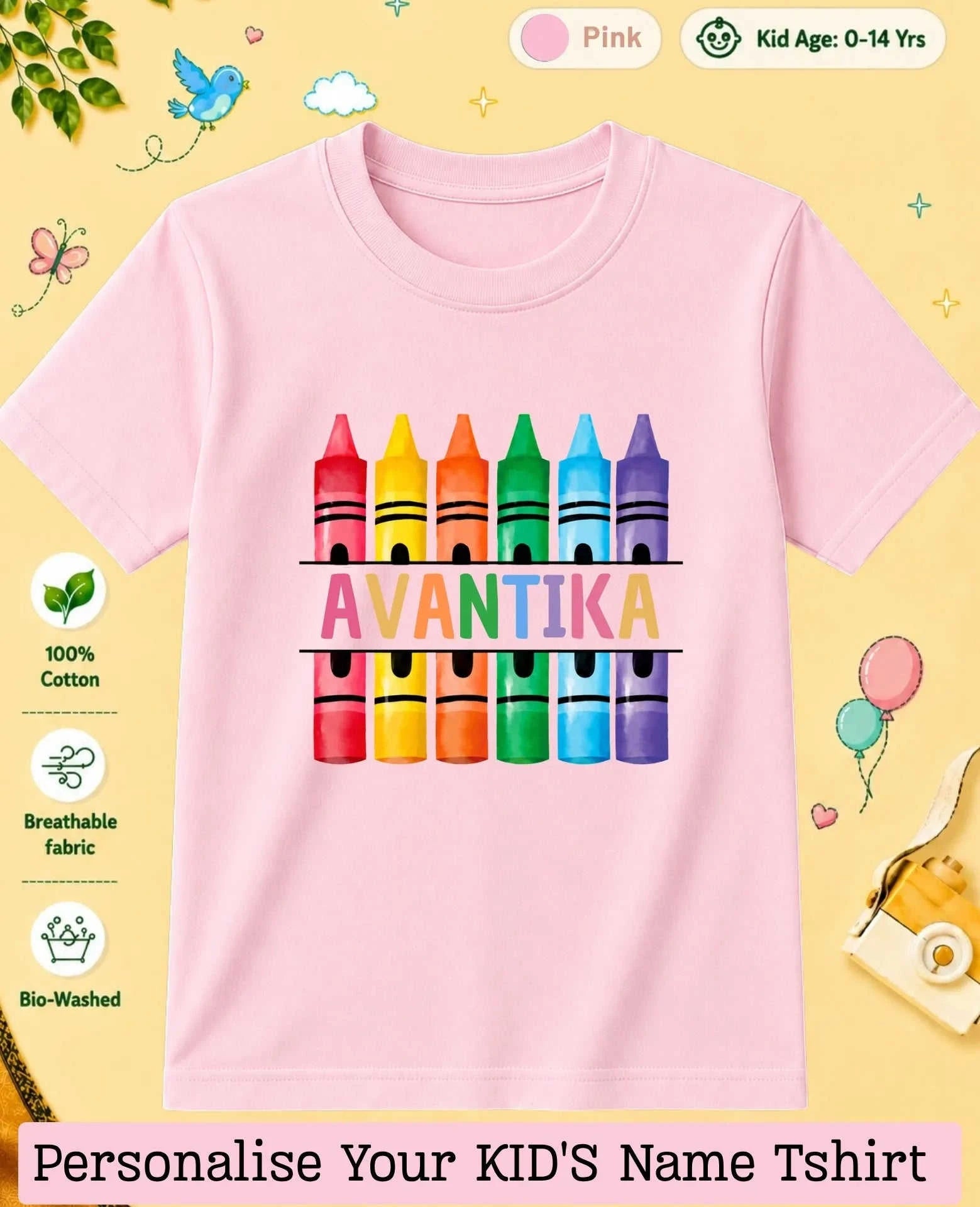 Colorful Crayon Custom Kid Cotton Tshirt Swiftsoul